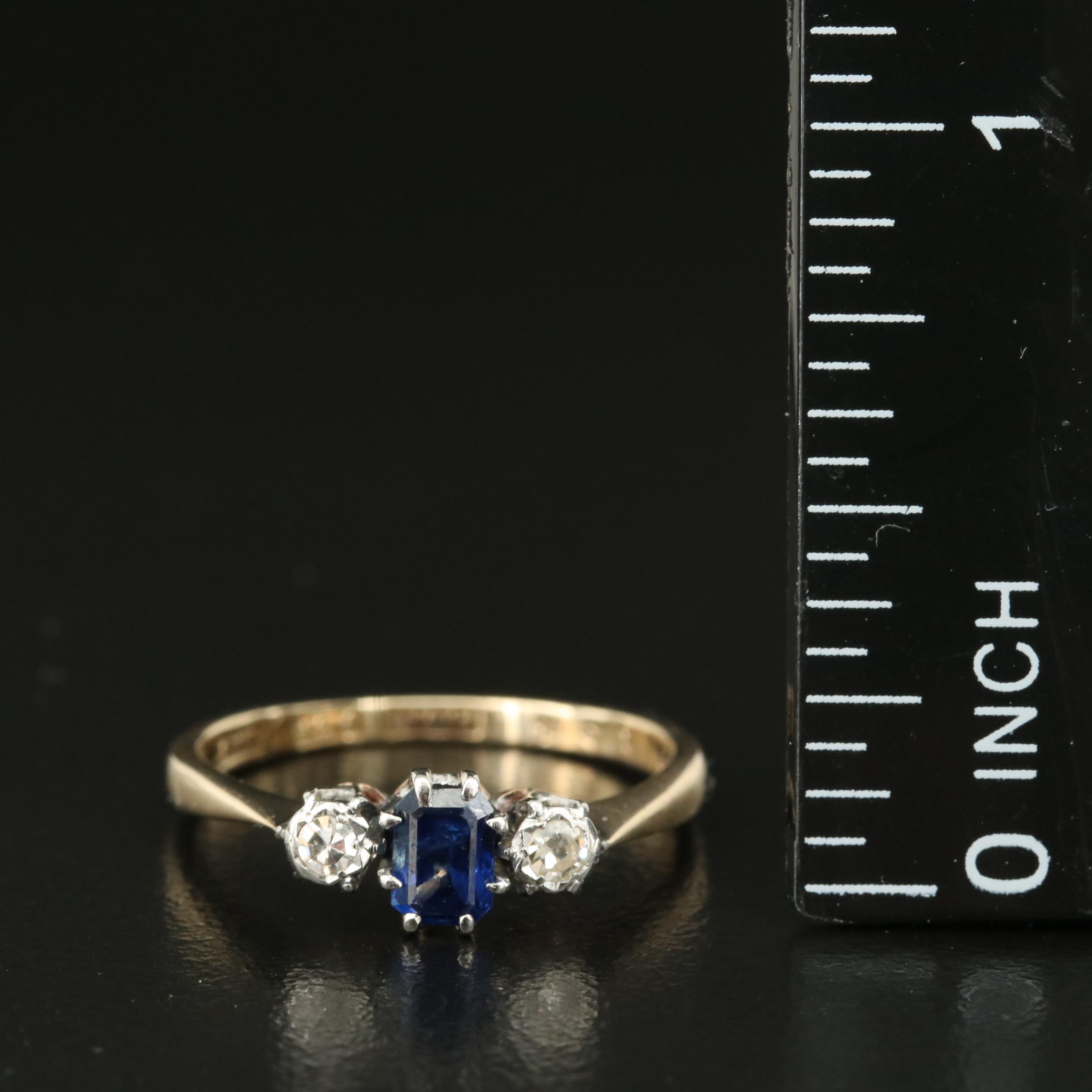 Vintage 9K Sapphire and Diamond Ring with Platinum Settings