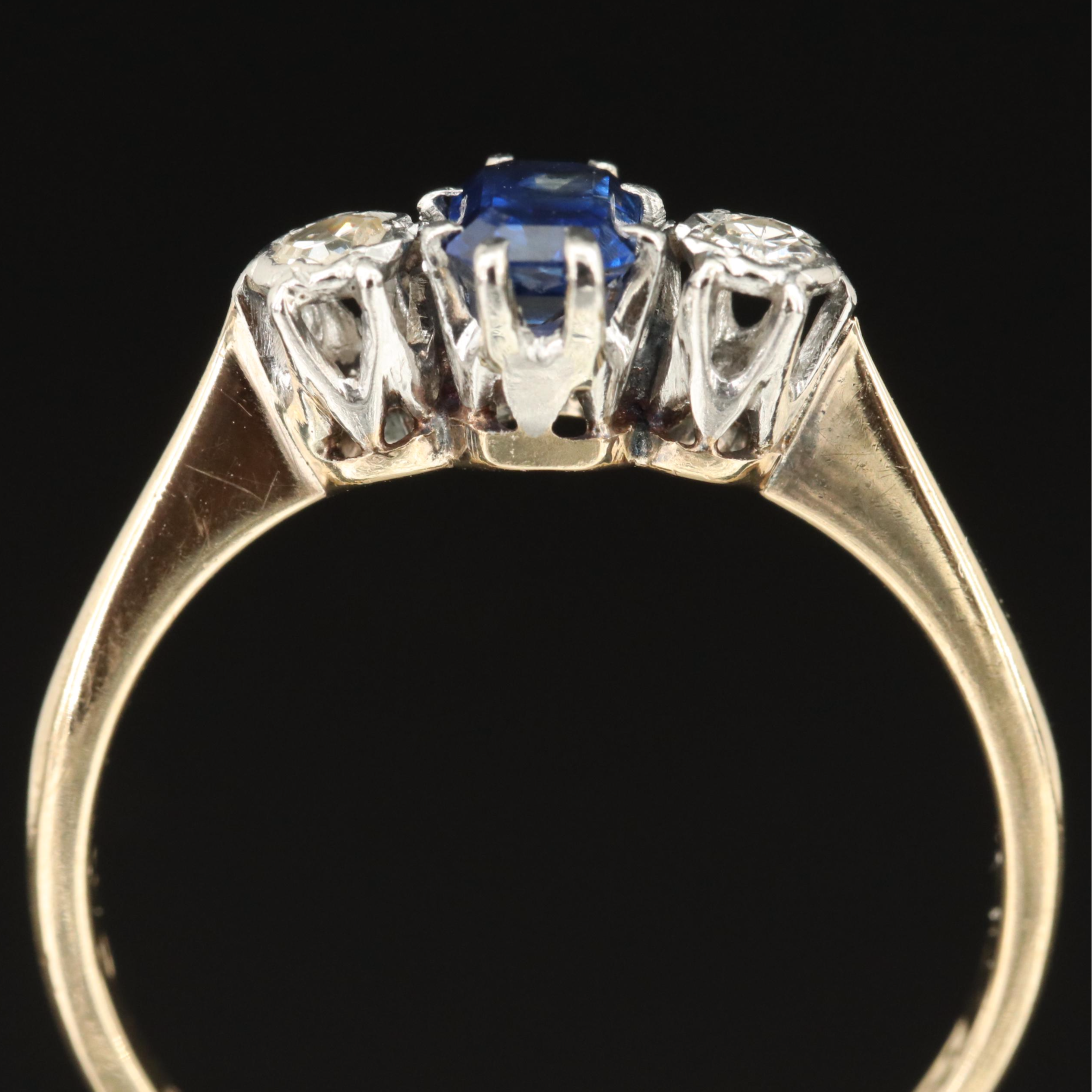 Vintage 9K Sapphire and Diamond Ring with Platinum Settings