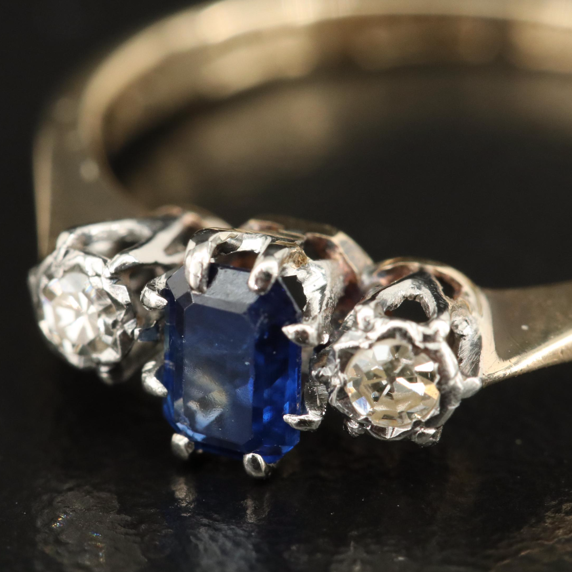 Vintage 9K Sapphire and Diamond Ring with Platinum Settings