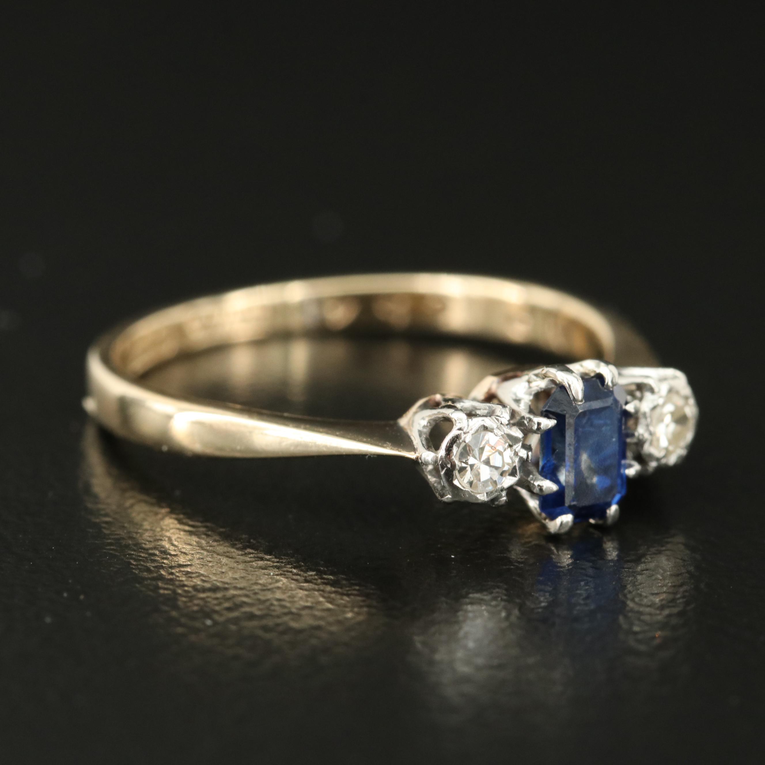 Vintage 9K Sapphire and Diamond Ring with Platinum Settings
