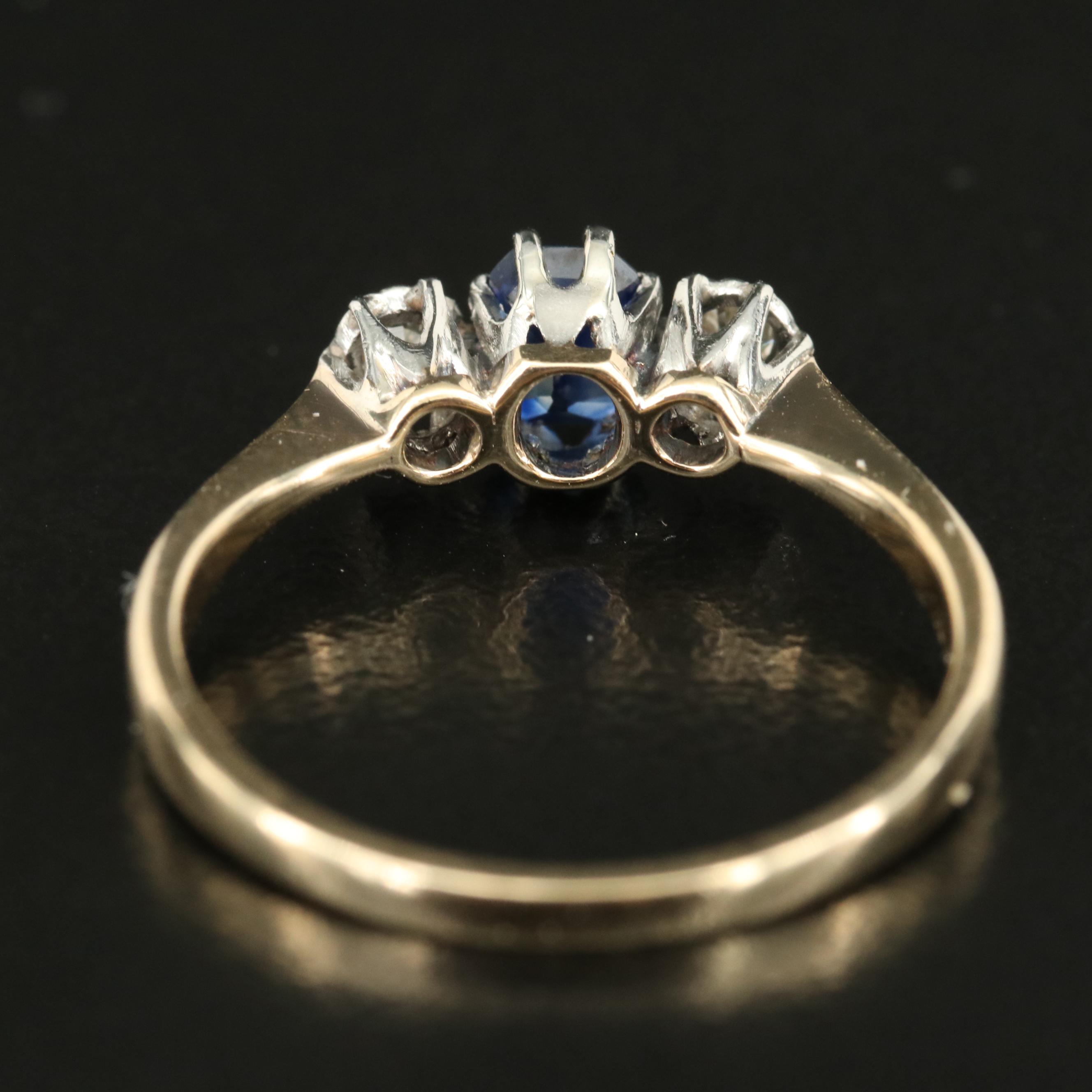 Vintage 9K Sapphire and Diamond Ring with Platinum Settings