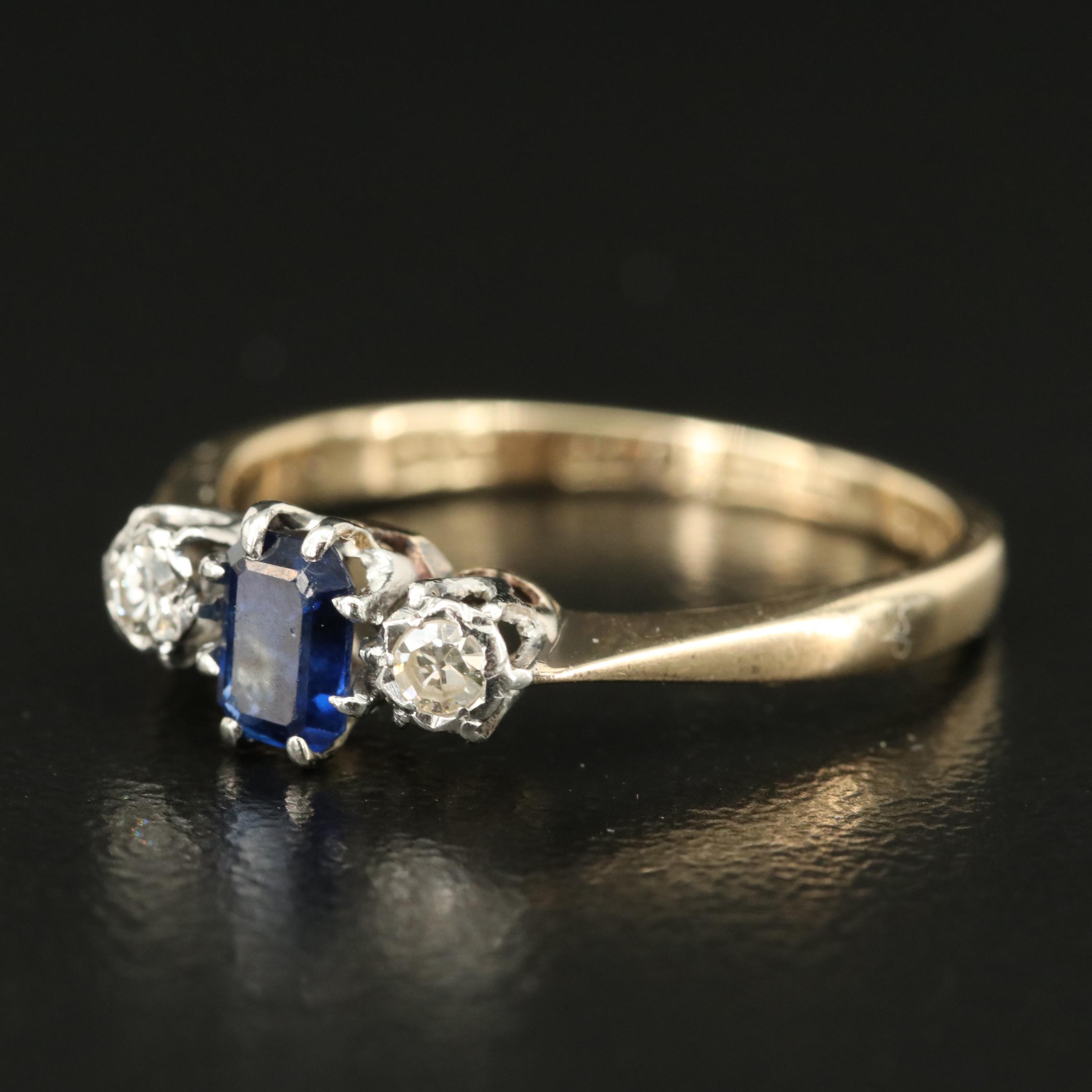 Vintage 9K Sapphire and Diamond Ring with Platinum Settings