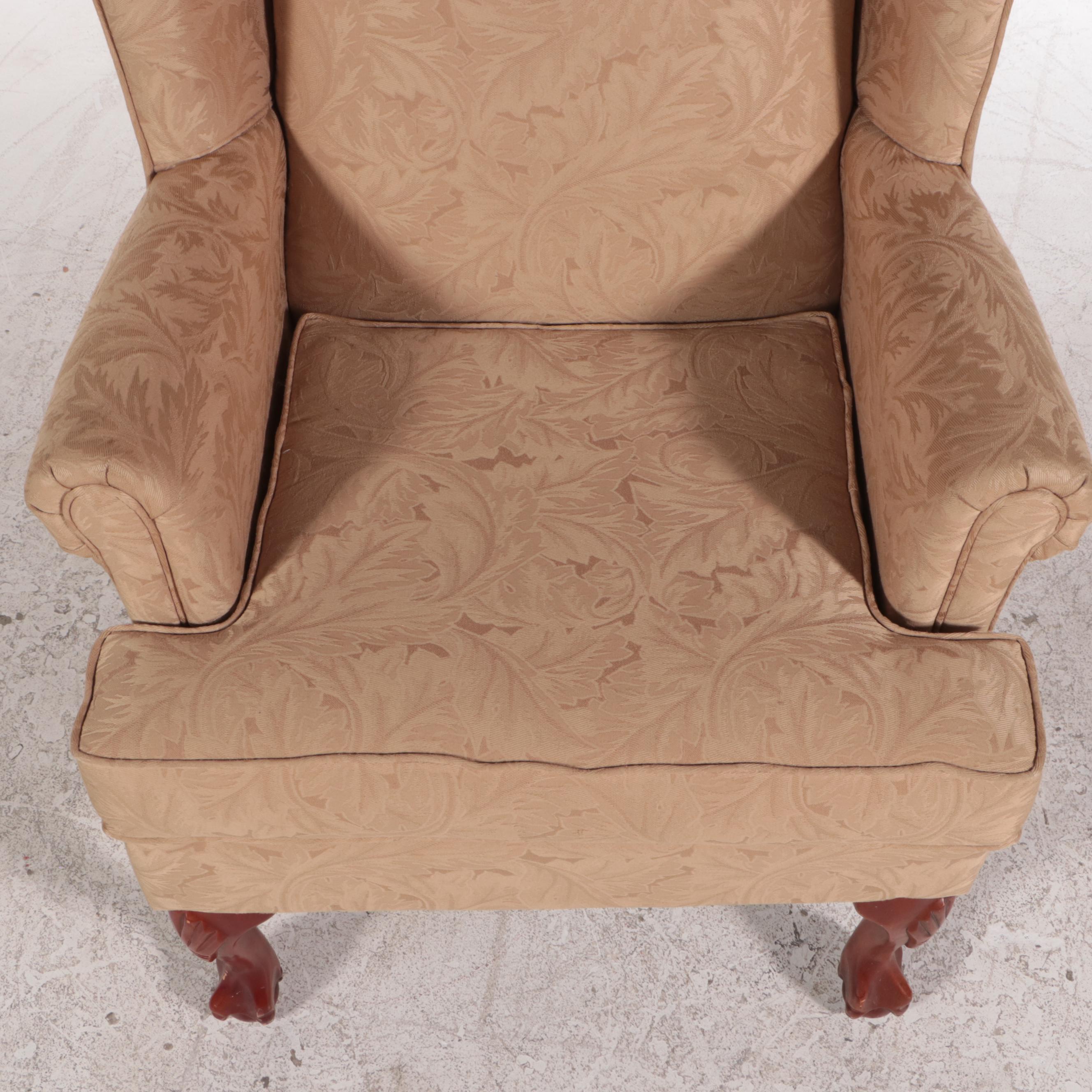 Heritage House Chippendale Style Custom-Upholstered Wingback Armchair