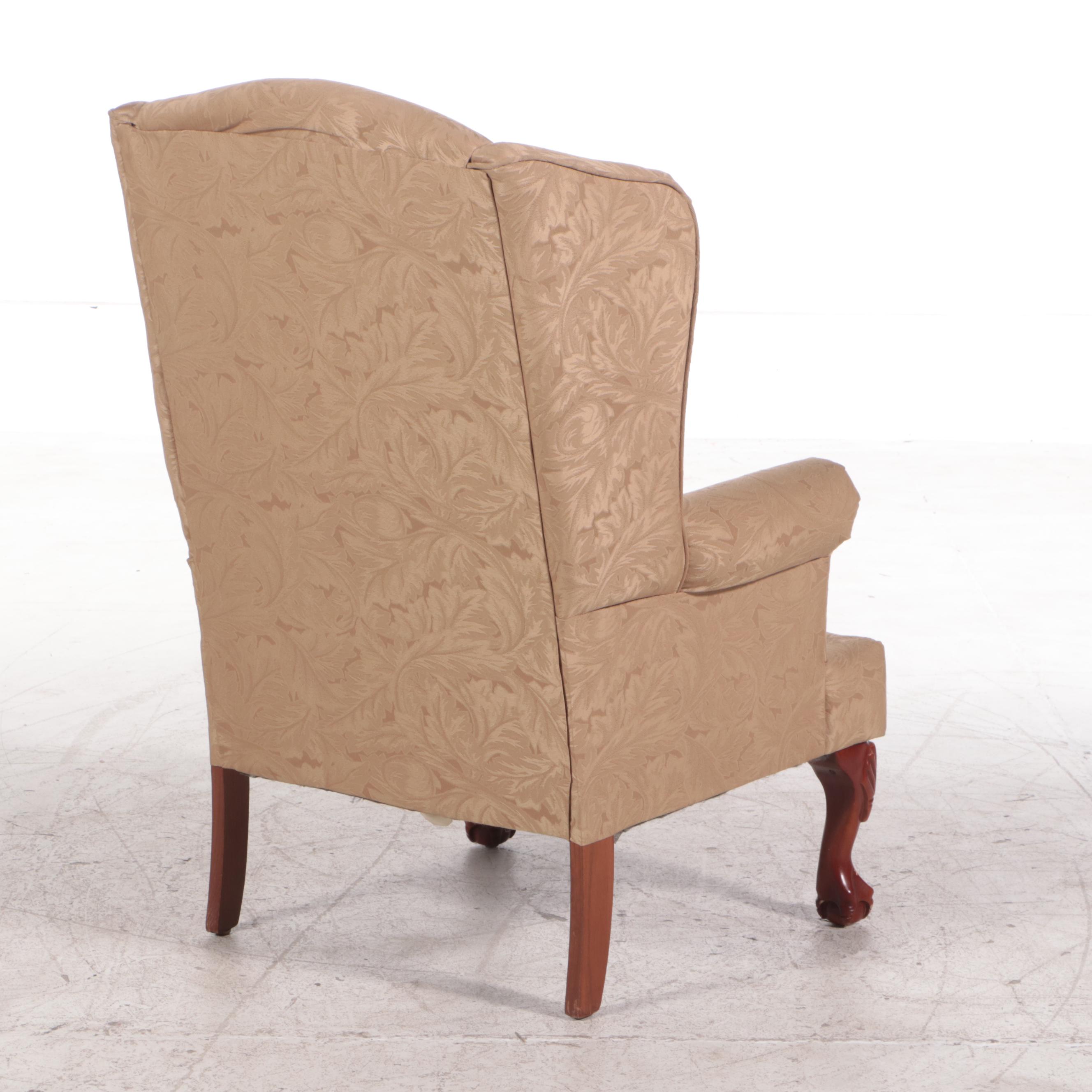 Heritage House Chippendale Style Custom-Upholstered Wingback Armchair
