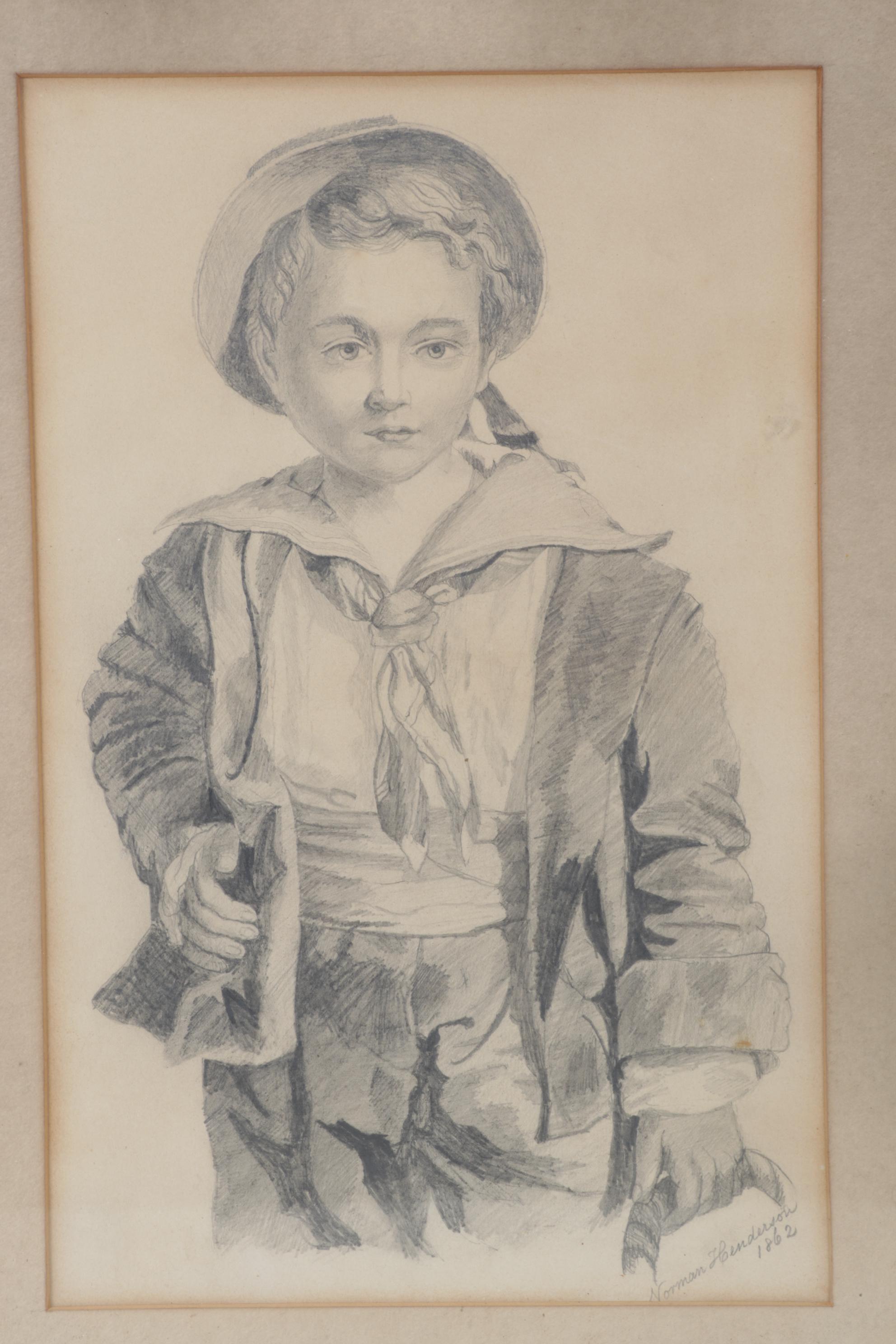 Norman Henderson Portrait Graphite Drawing of Young Child, 1862