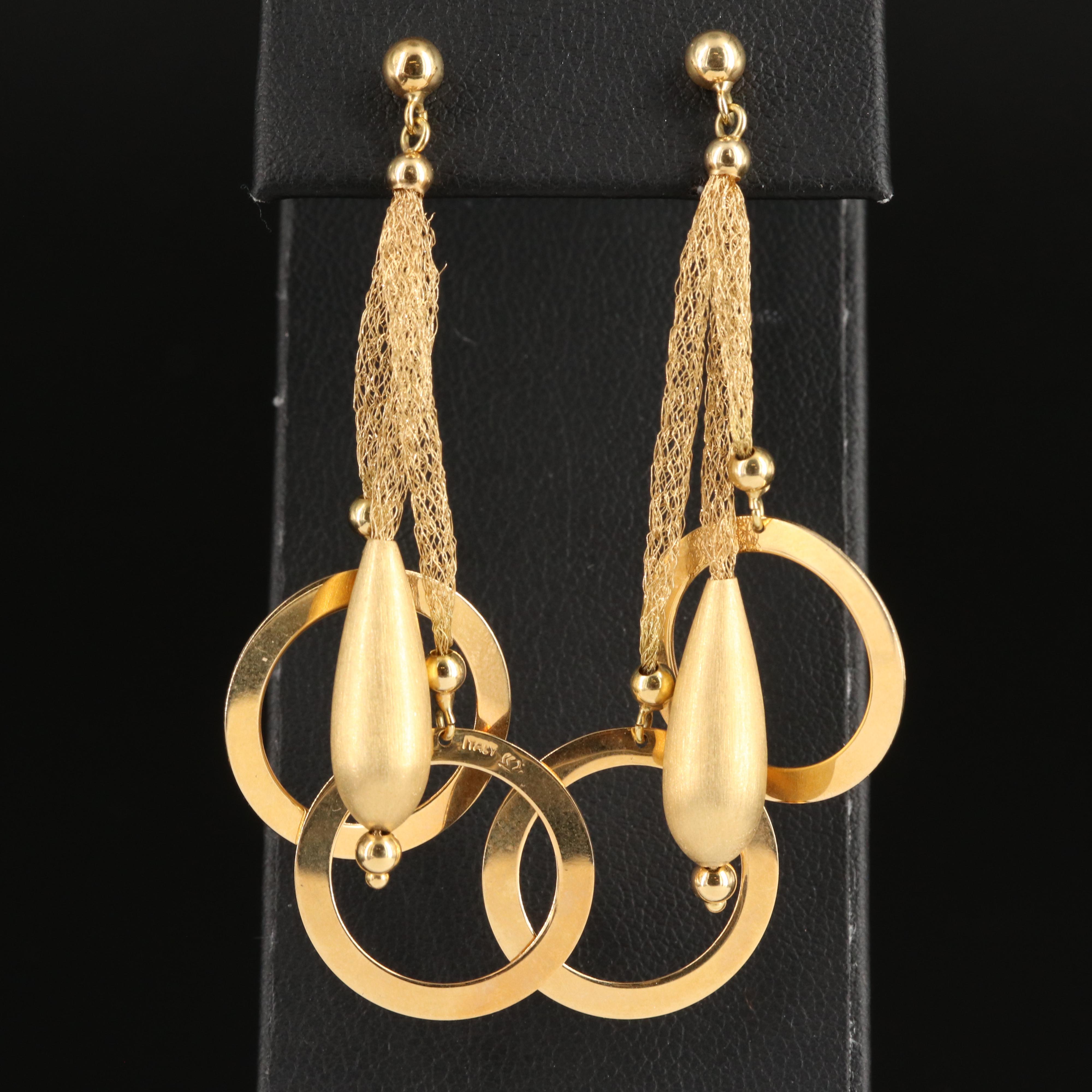 Italian 18K Teardrop and Circular Drop Earrings