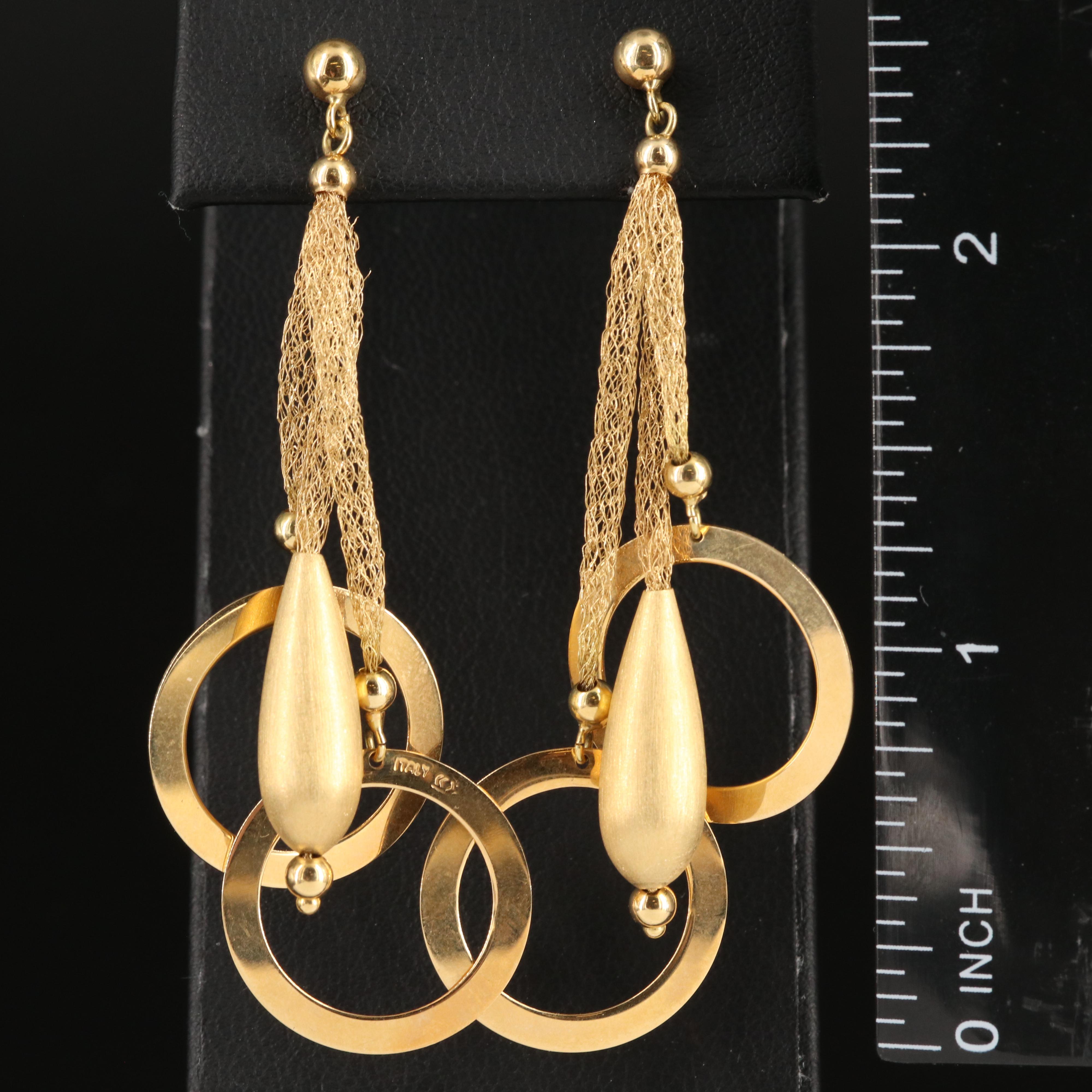 Italian 18K Teardrop and Circular Drop Earrings