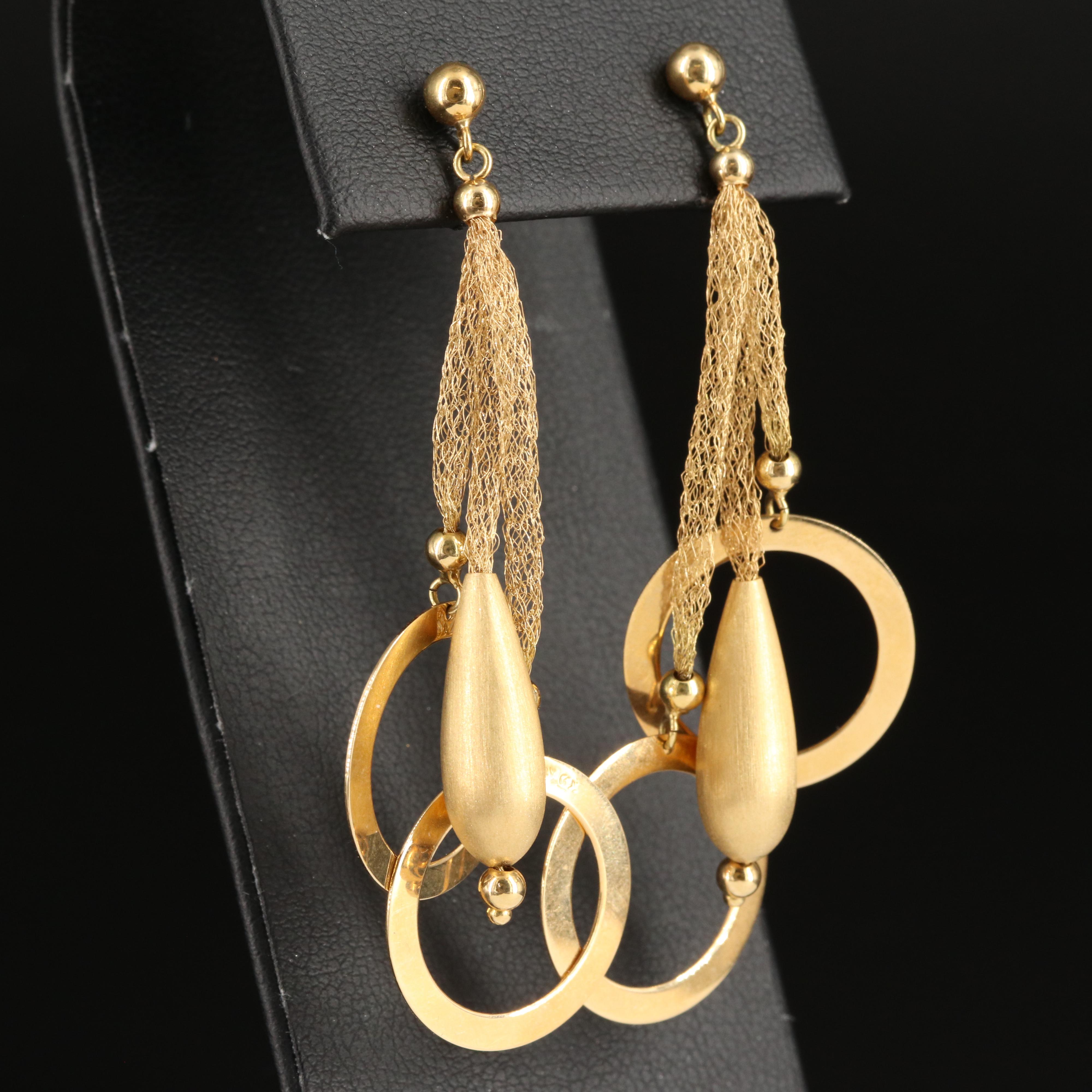 Italian 18K Teardrop and Circular Drop Earrings