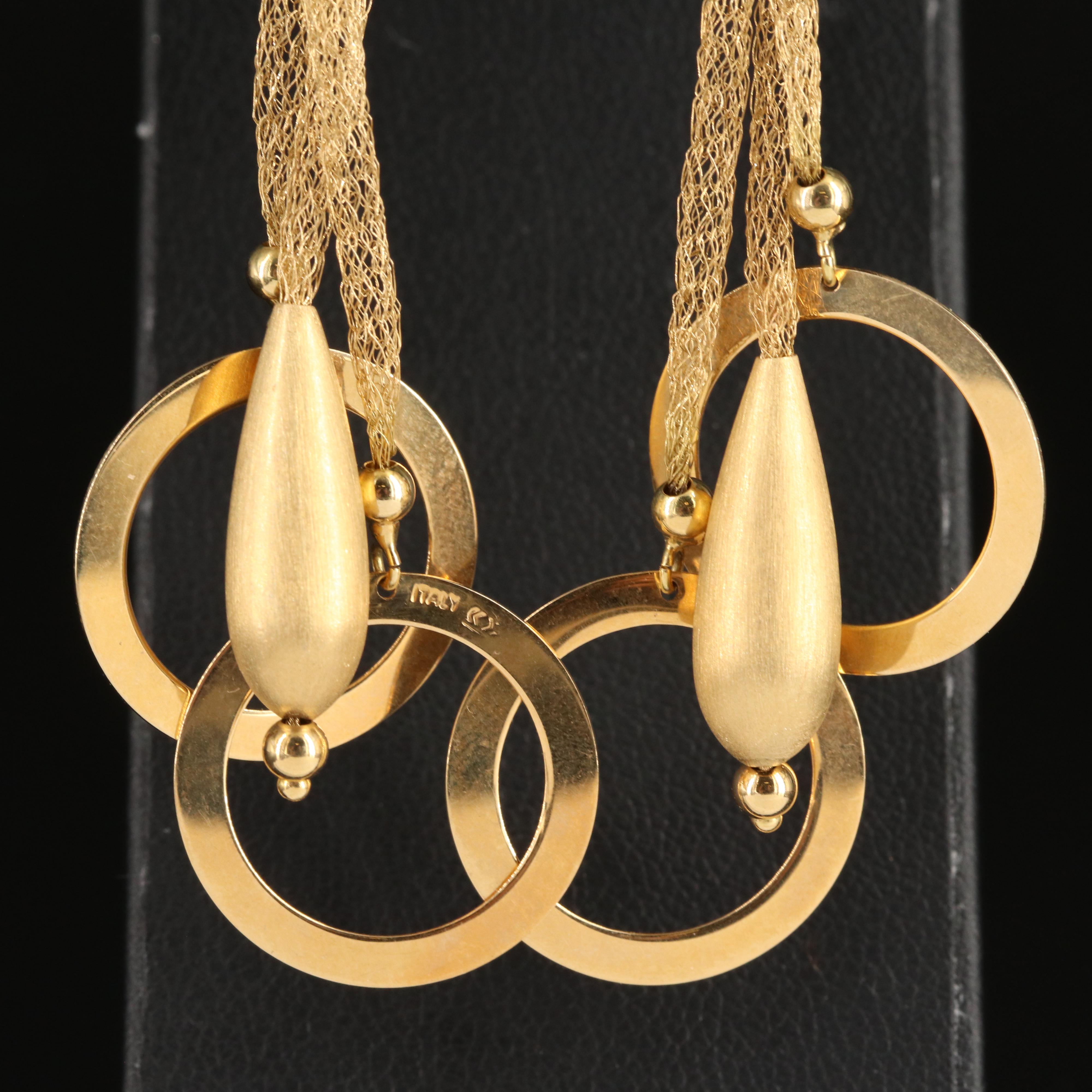 Italian 18K Teardrop and Circular Drop Earrings