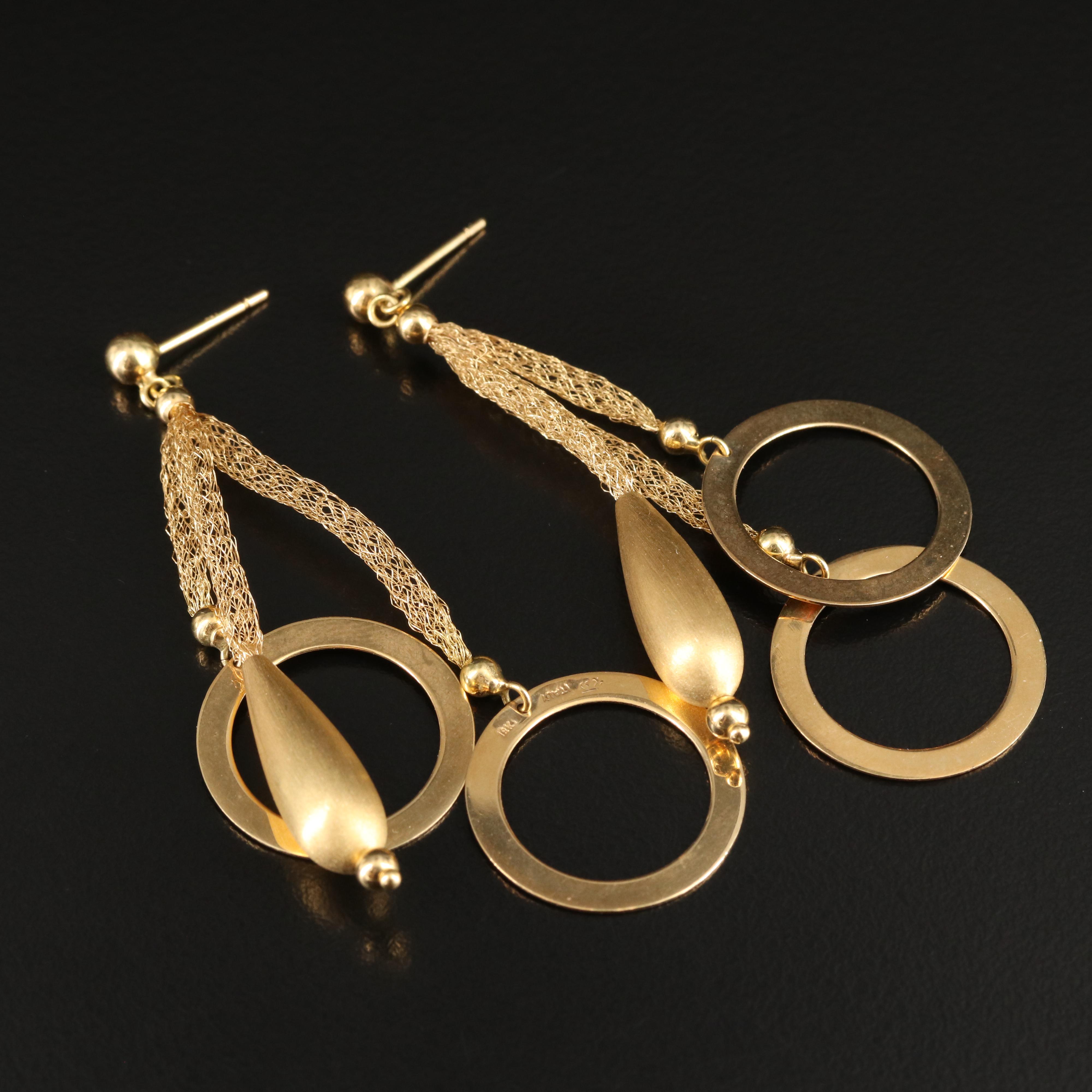 Italian 18K Teardrop and Circular Drop Earrings
