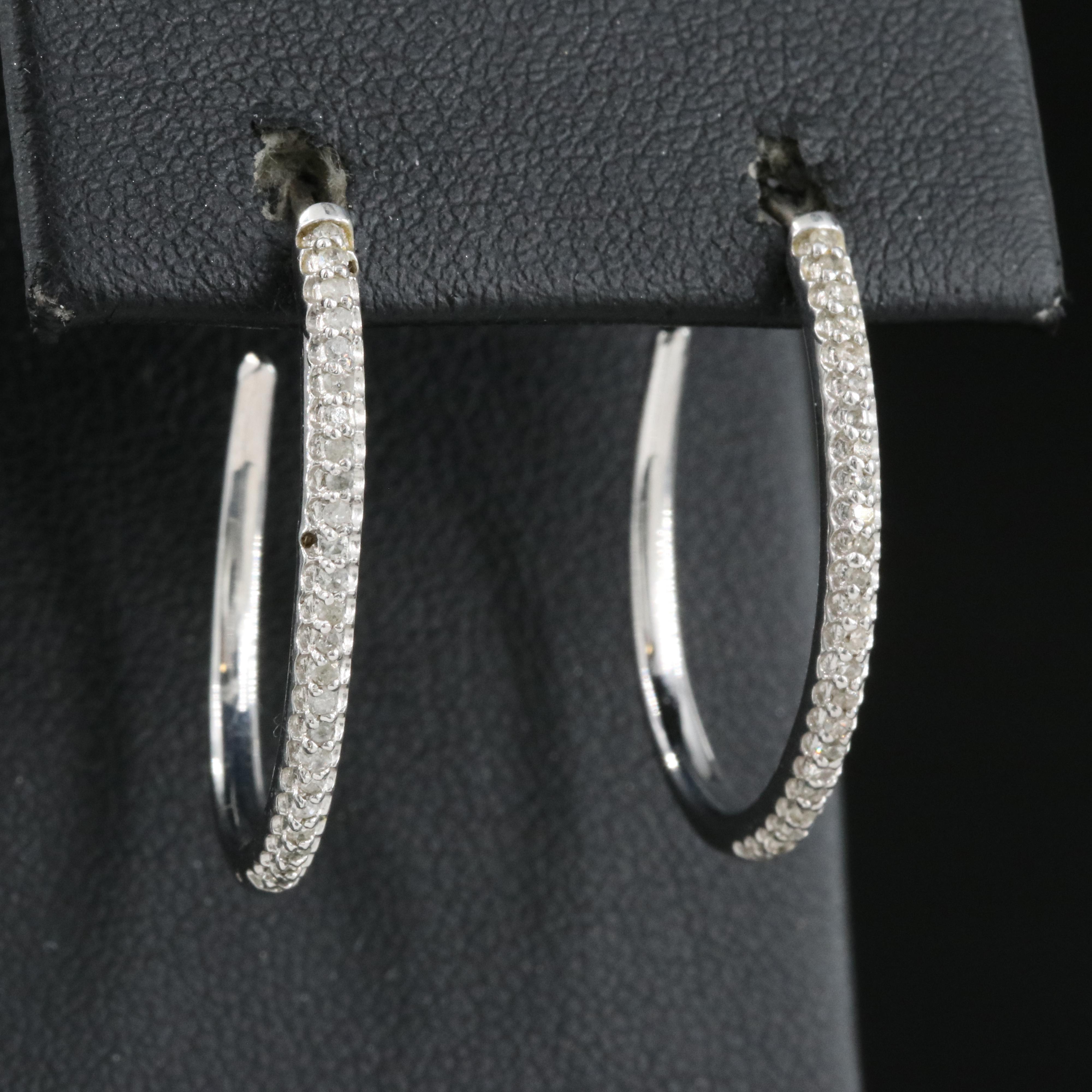 Sterling Diamond Hoop Earrings