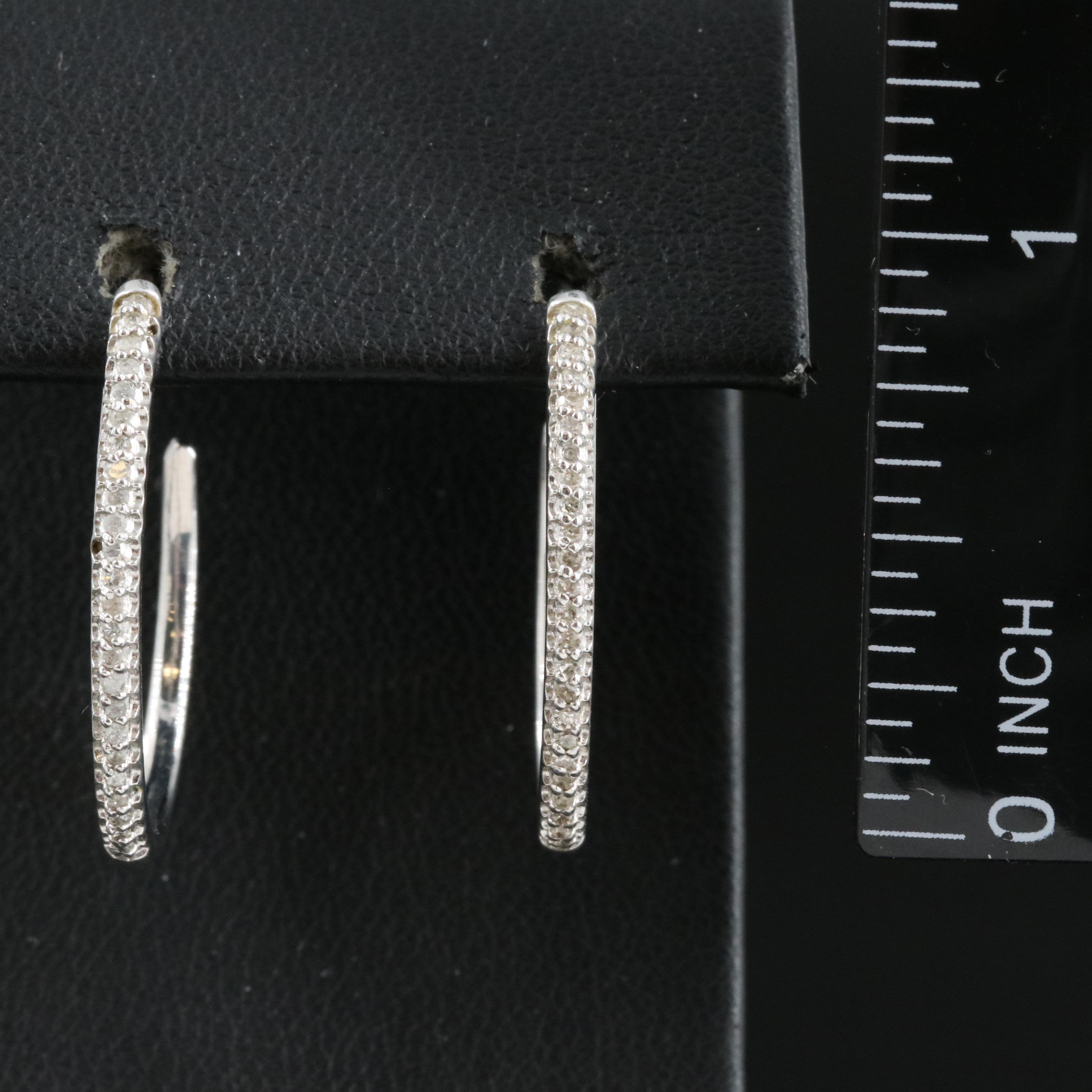 Sterling Diamond Hoop Earrings