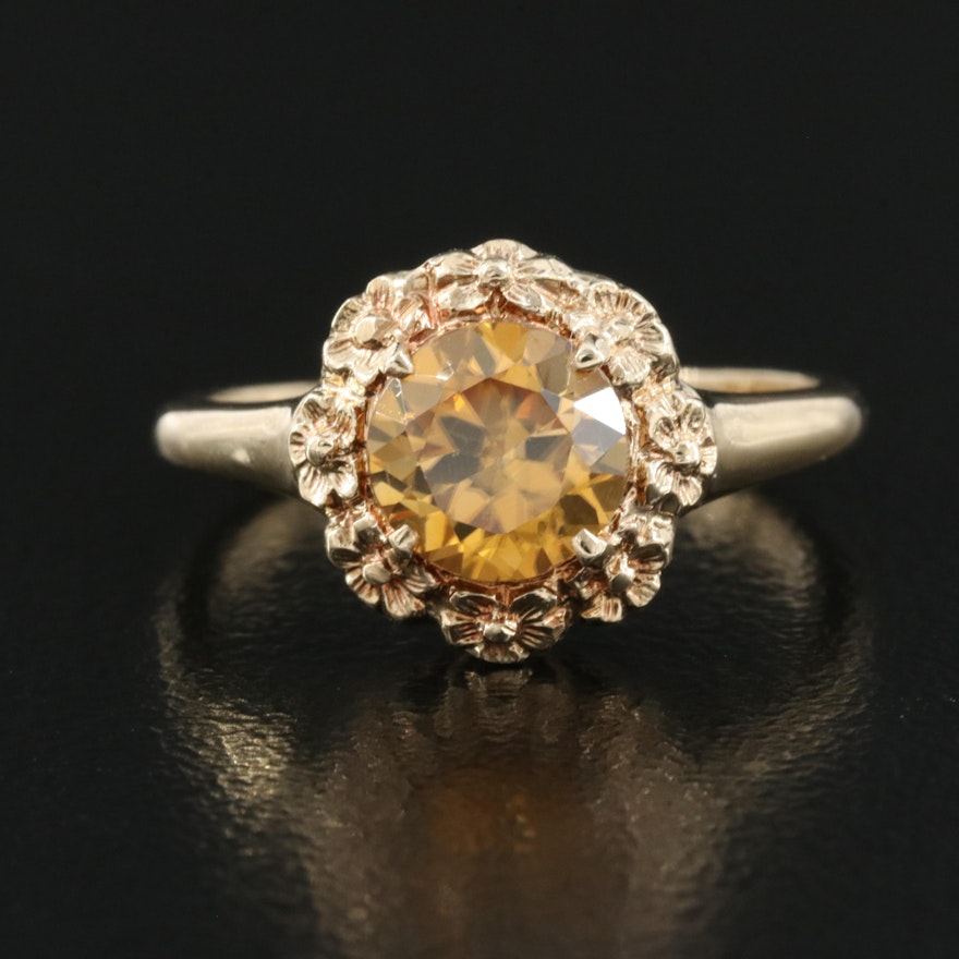 14K Zircon Floral Ring