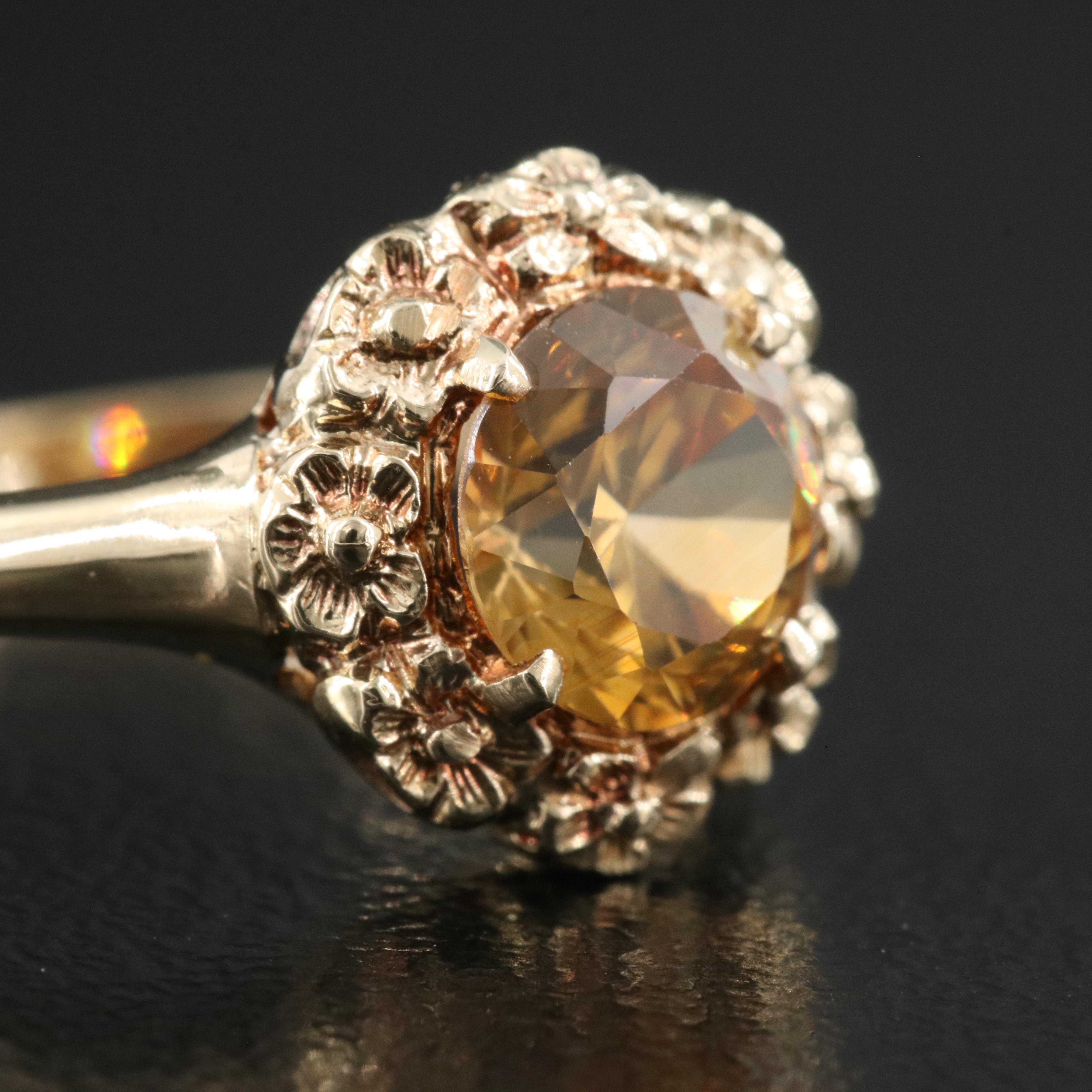 14K Zircon Floral Ring