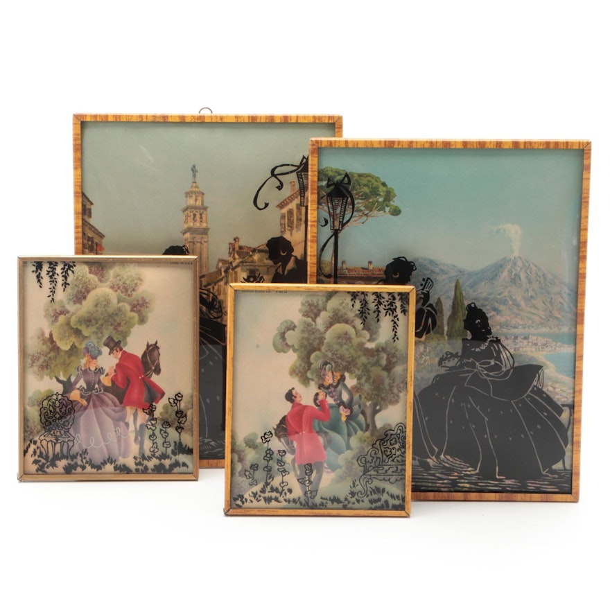 Benton Glass Reverse Serigraph and Offset Lithograph Scenic Silhouettes