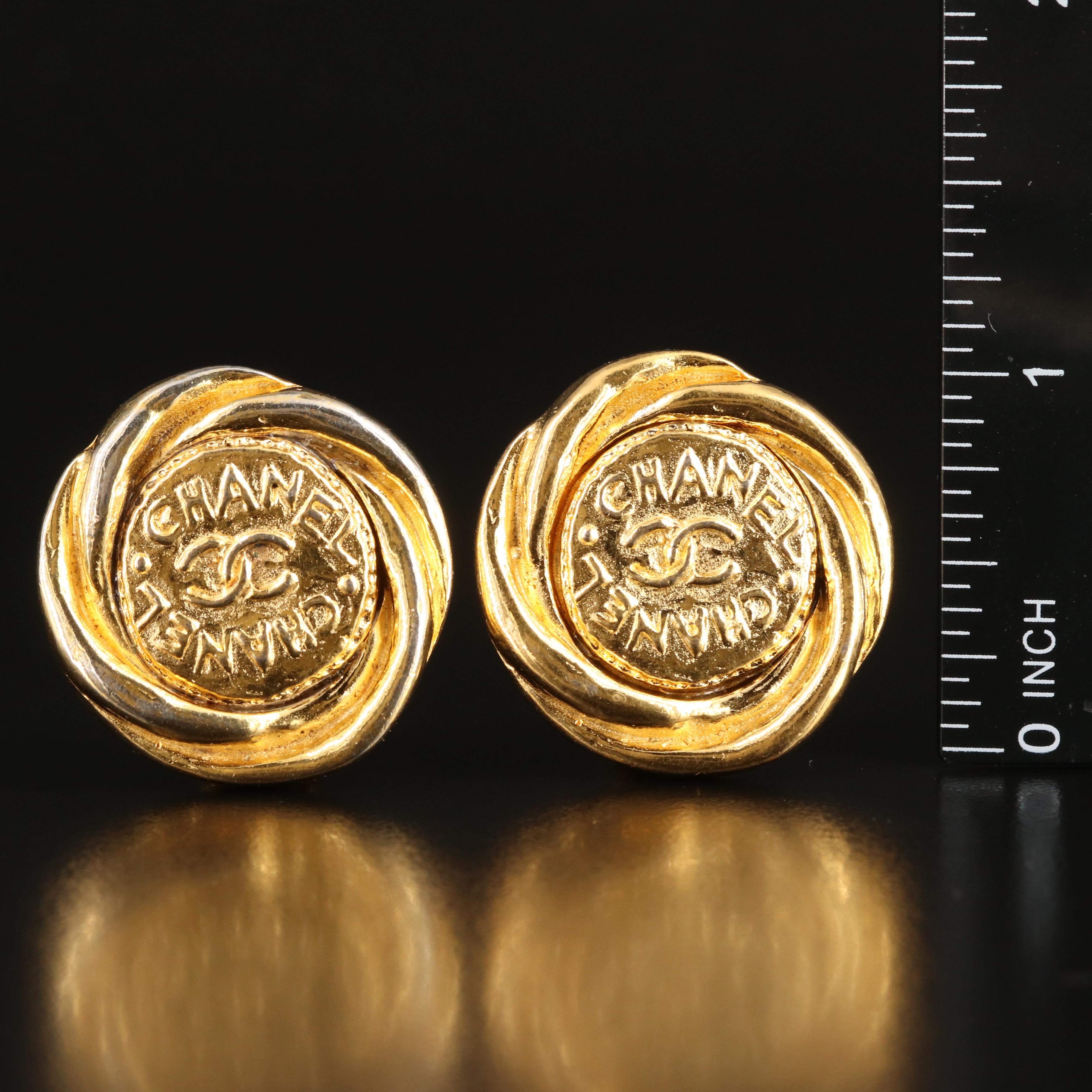 Chanel CC Logo Large Rope Button Earrings