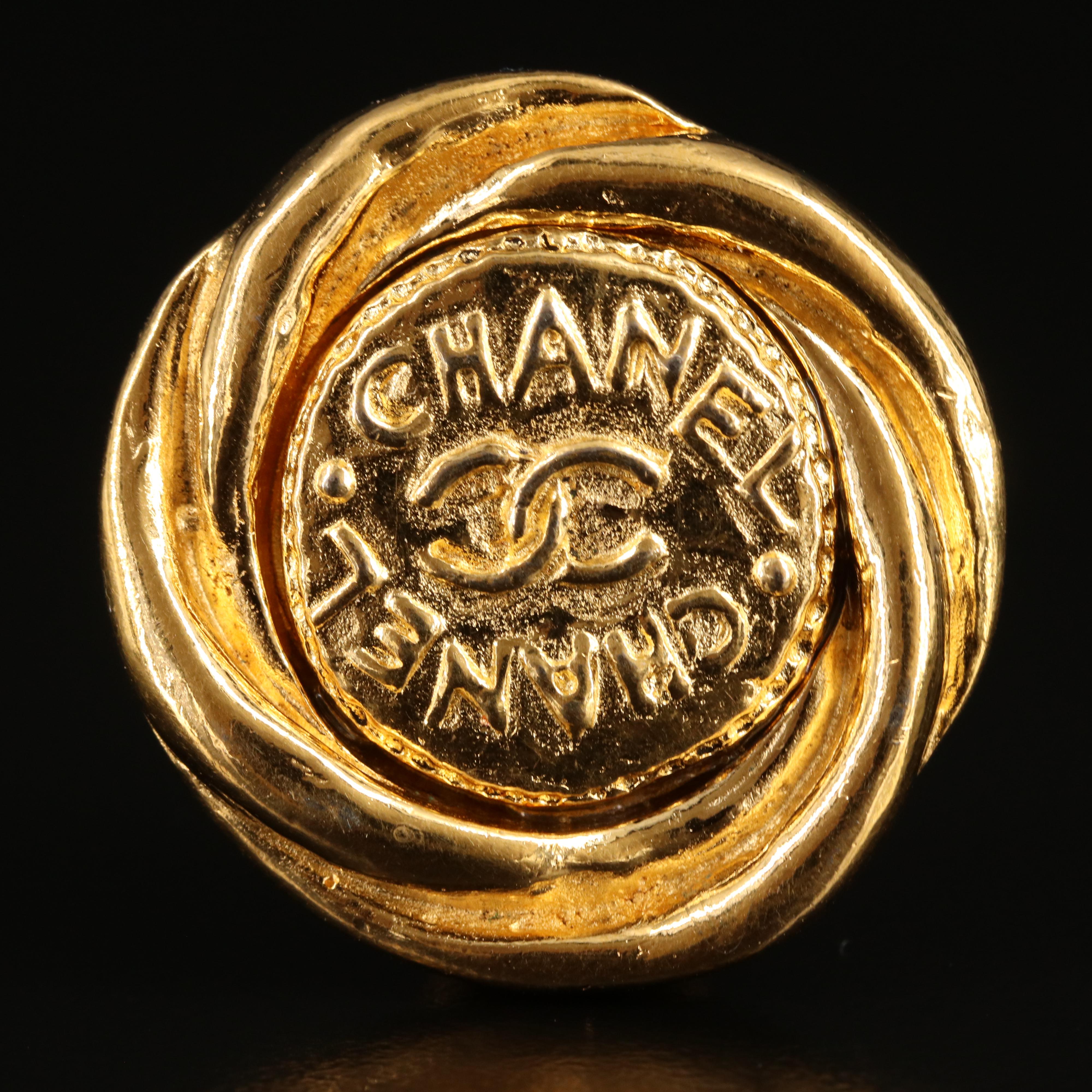 Chanel CC Logo Large Rope Button Earrings