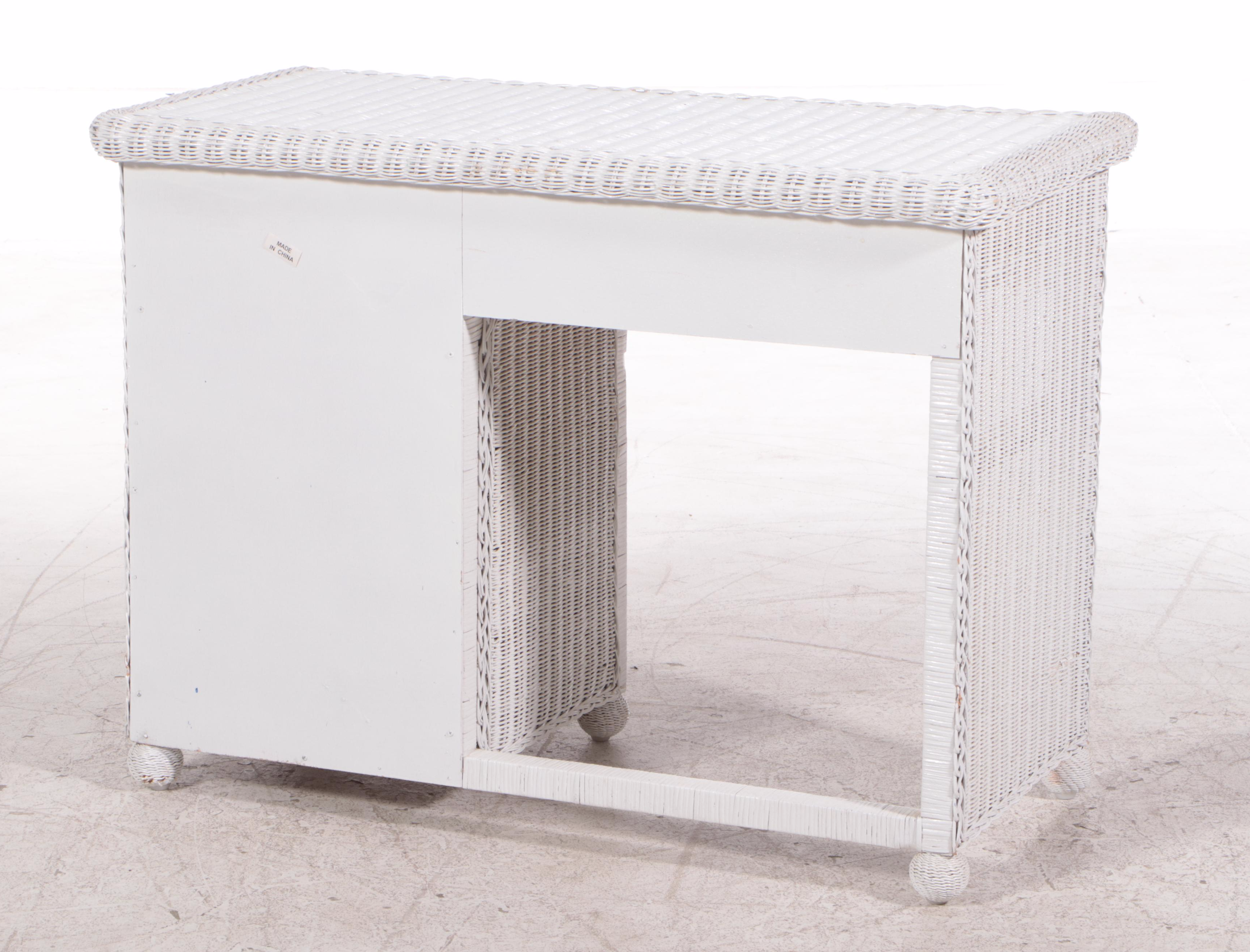 White-Painted Wicker Single-Pedestal Desk, Late 20th Century