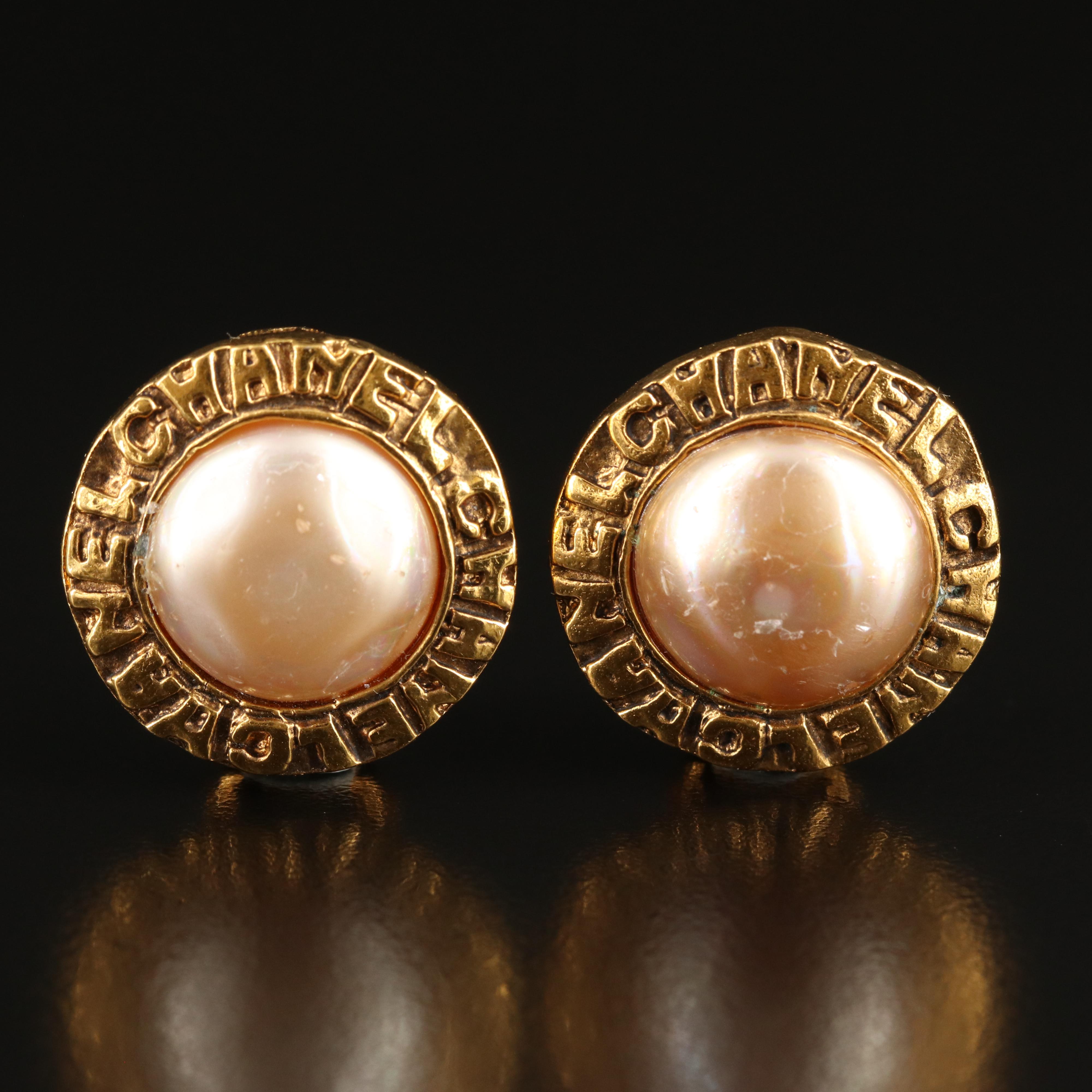Chanel Faux Pearl Button Earrings