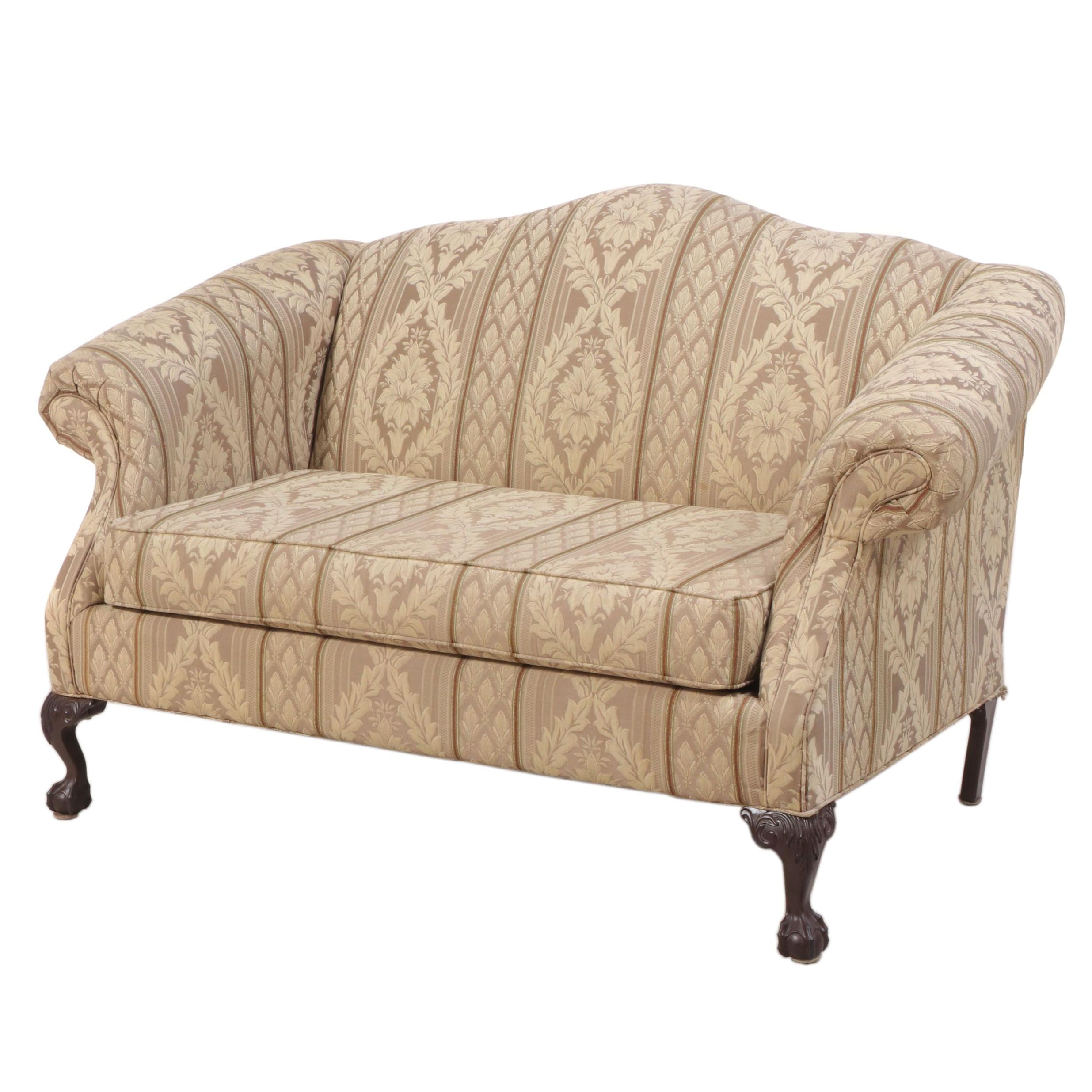 Golden Chair Chippendale Style Custom-Upholstered Camel-Back Loveseat