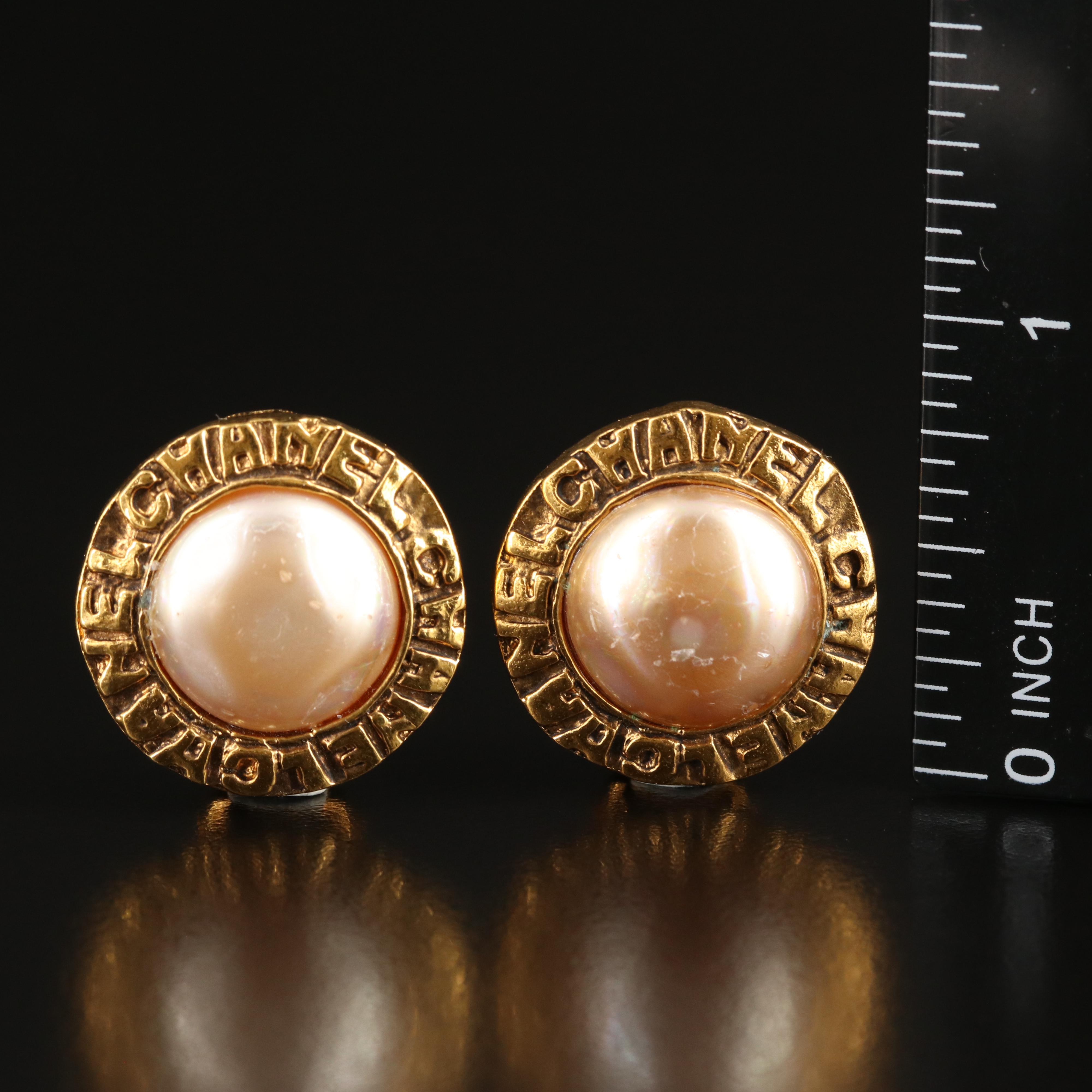 Chanel Faux Pearl Button Earrings