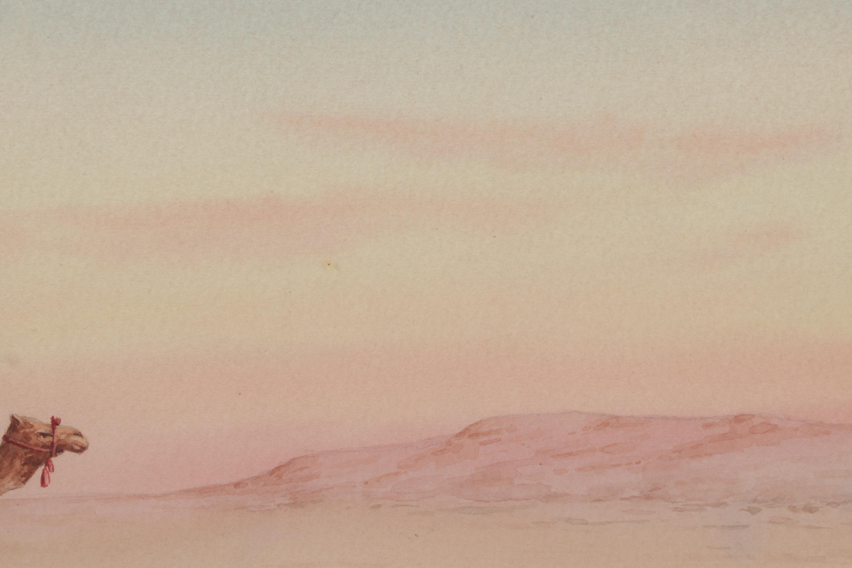 Watercolor Painting of Man Praying in Desert, Mid-20th Century