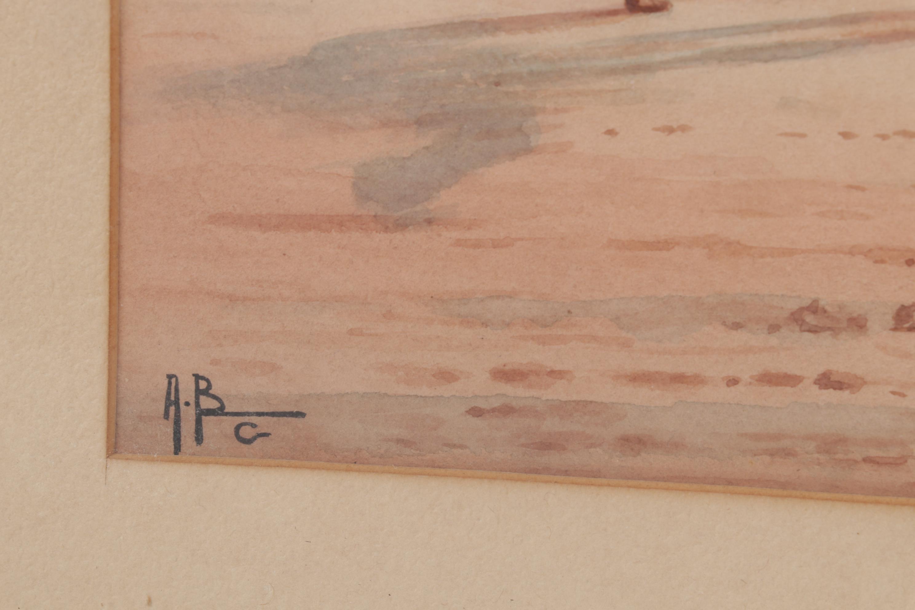 Watercolor Painting of Man Praying in Desert, Mid-20th Century