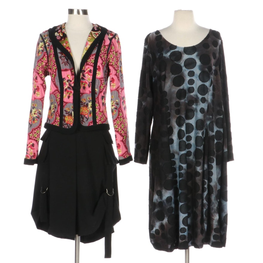 Alembika Tie Dye Circle Dress, Canvasbacks Cargo Skirt, and Other Floral Jacket