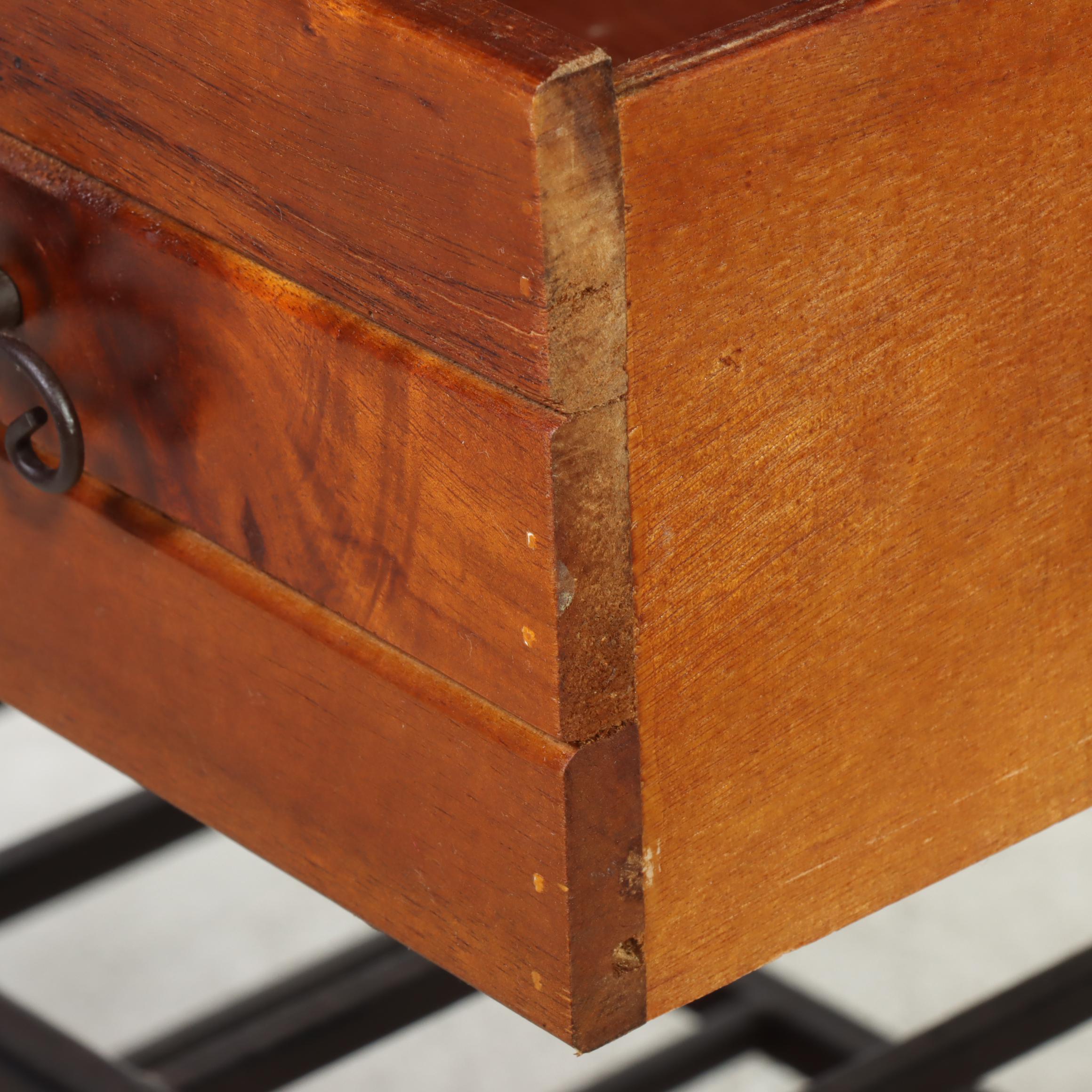 Contemporary Wood Slat and Openwork Metal Hall Table