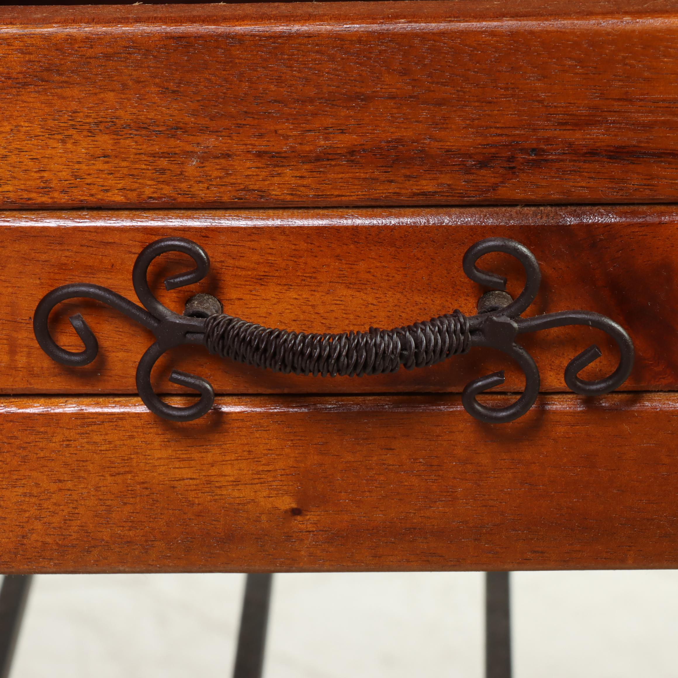 Contemporary Wood Slat and Openwork Metal Hall Table