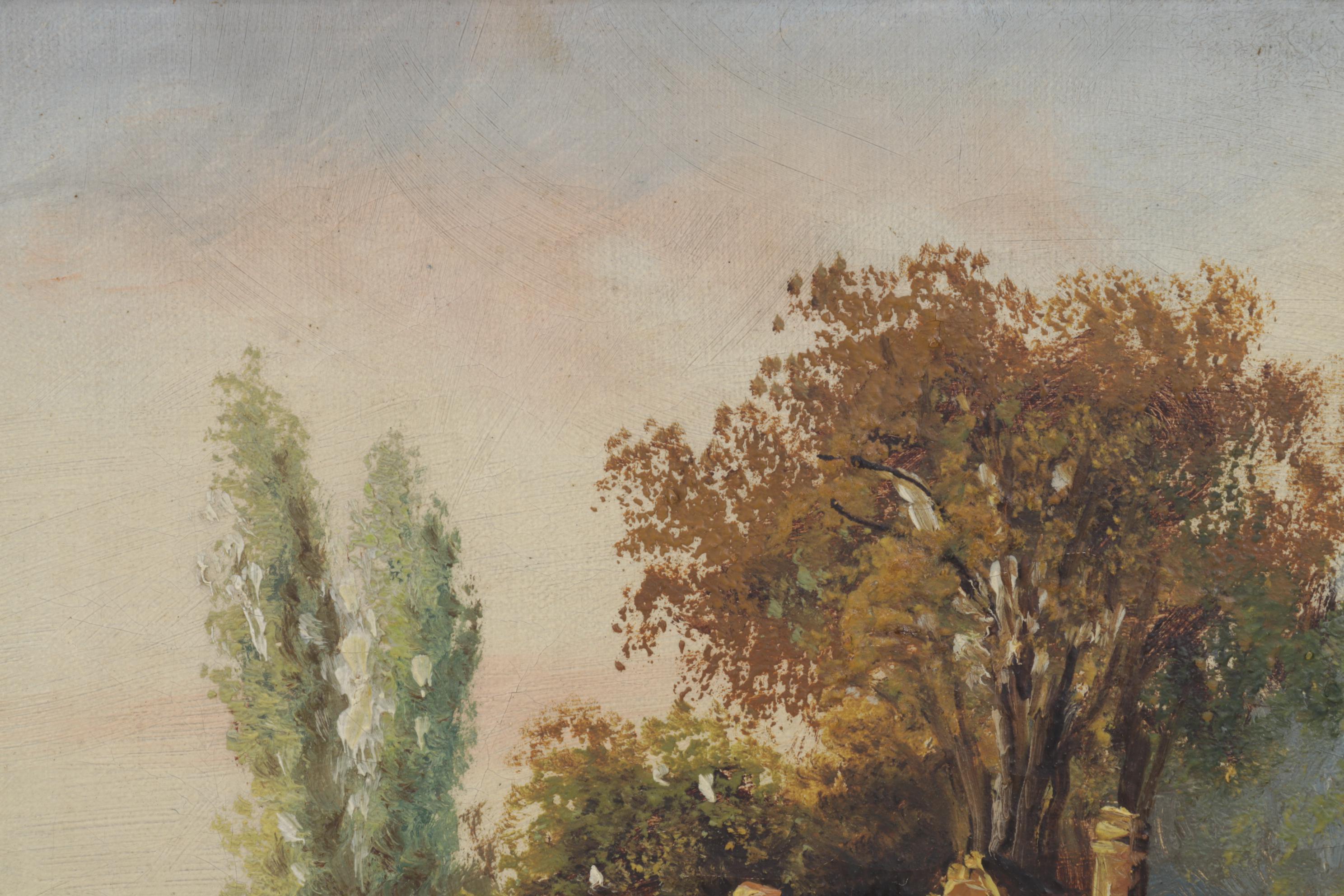 E. Cole Oil Painting of Cottage Beside Marshy Pond, Early 20th Century