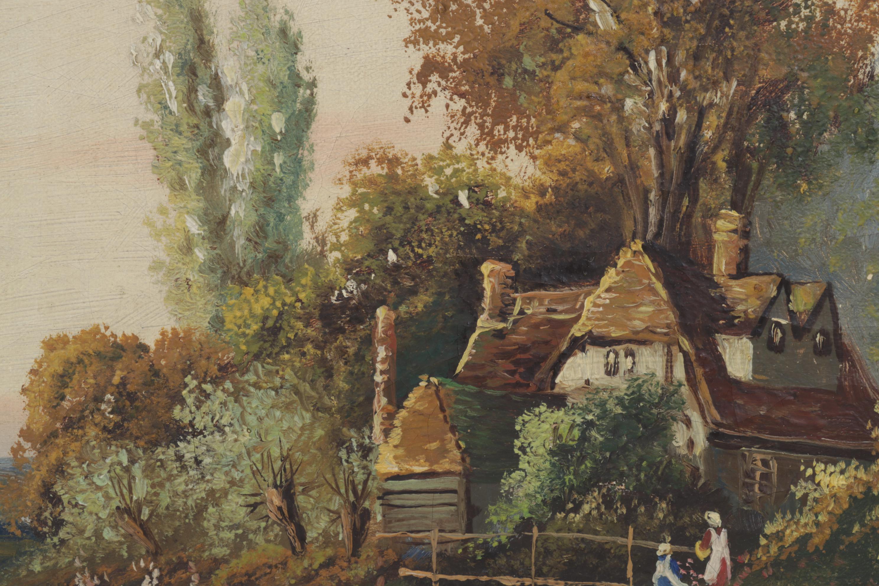 E. Cole Oil Painting of Cottage Beside Marshy Pond, Early 20th Century