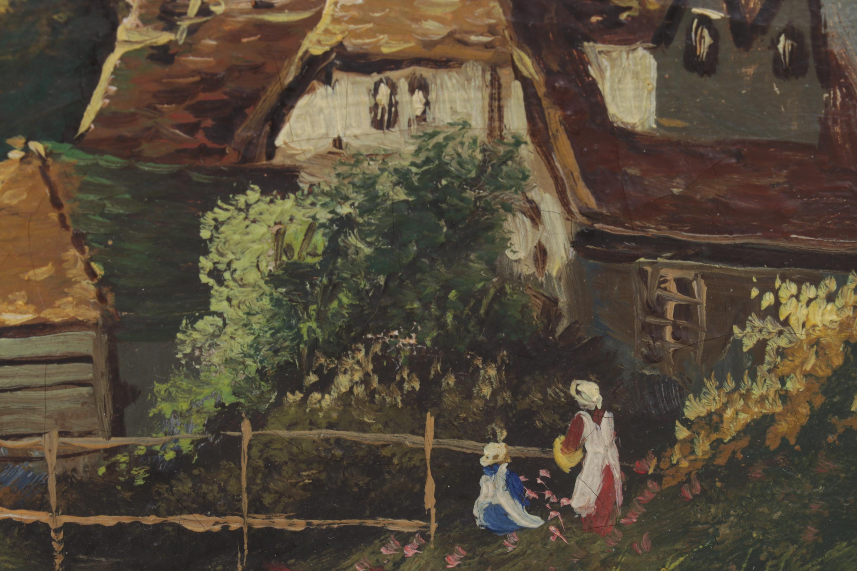 E. Cole Oil Painting of Cottage Beside Marshy Pond, Early 20th Century