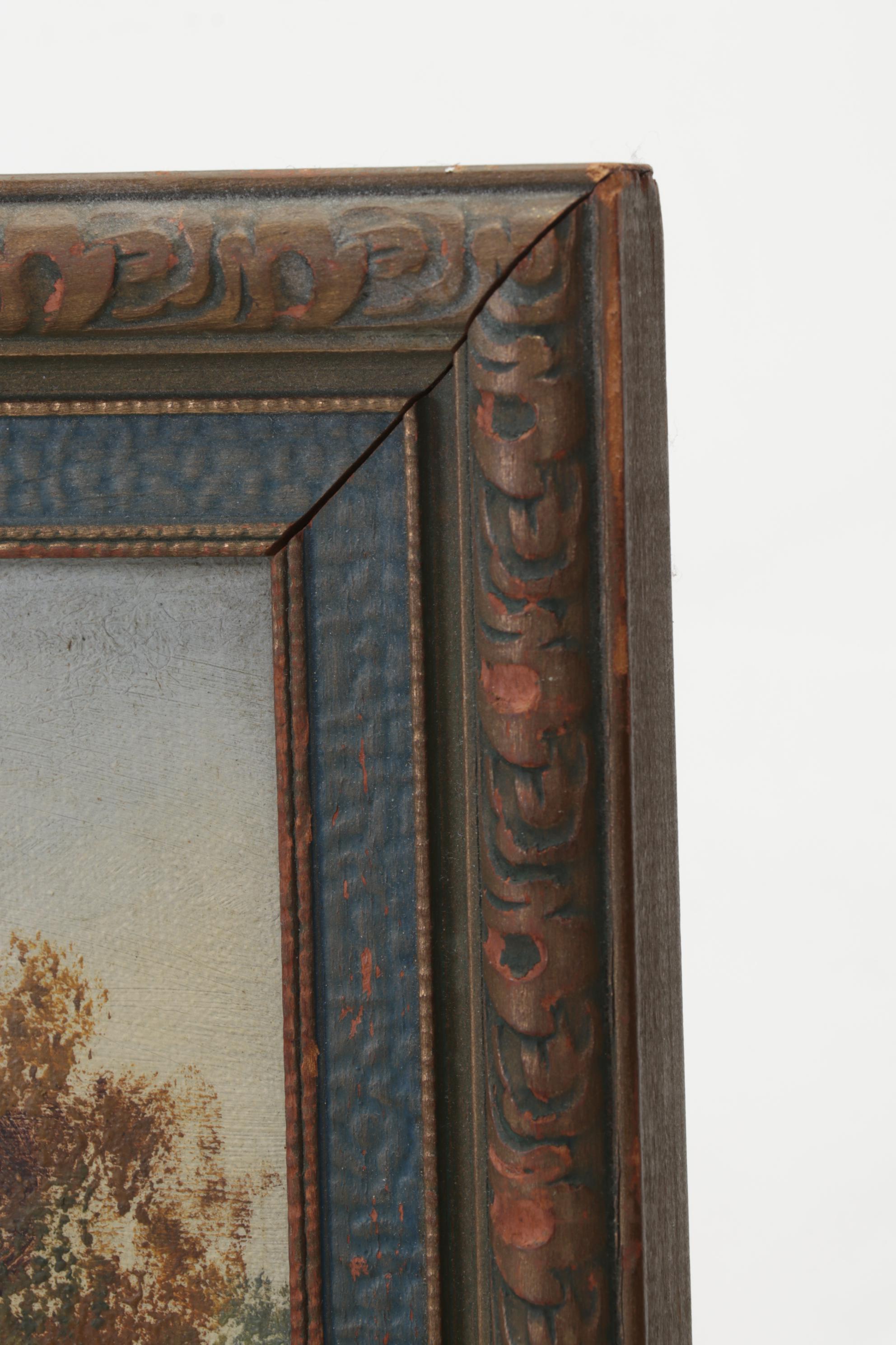 E. Cole Oil Painting of Cottage Beside Marshy Pond, Early 20th Century