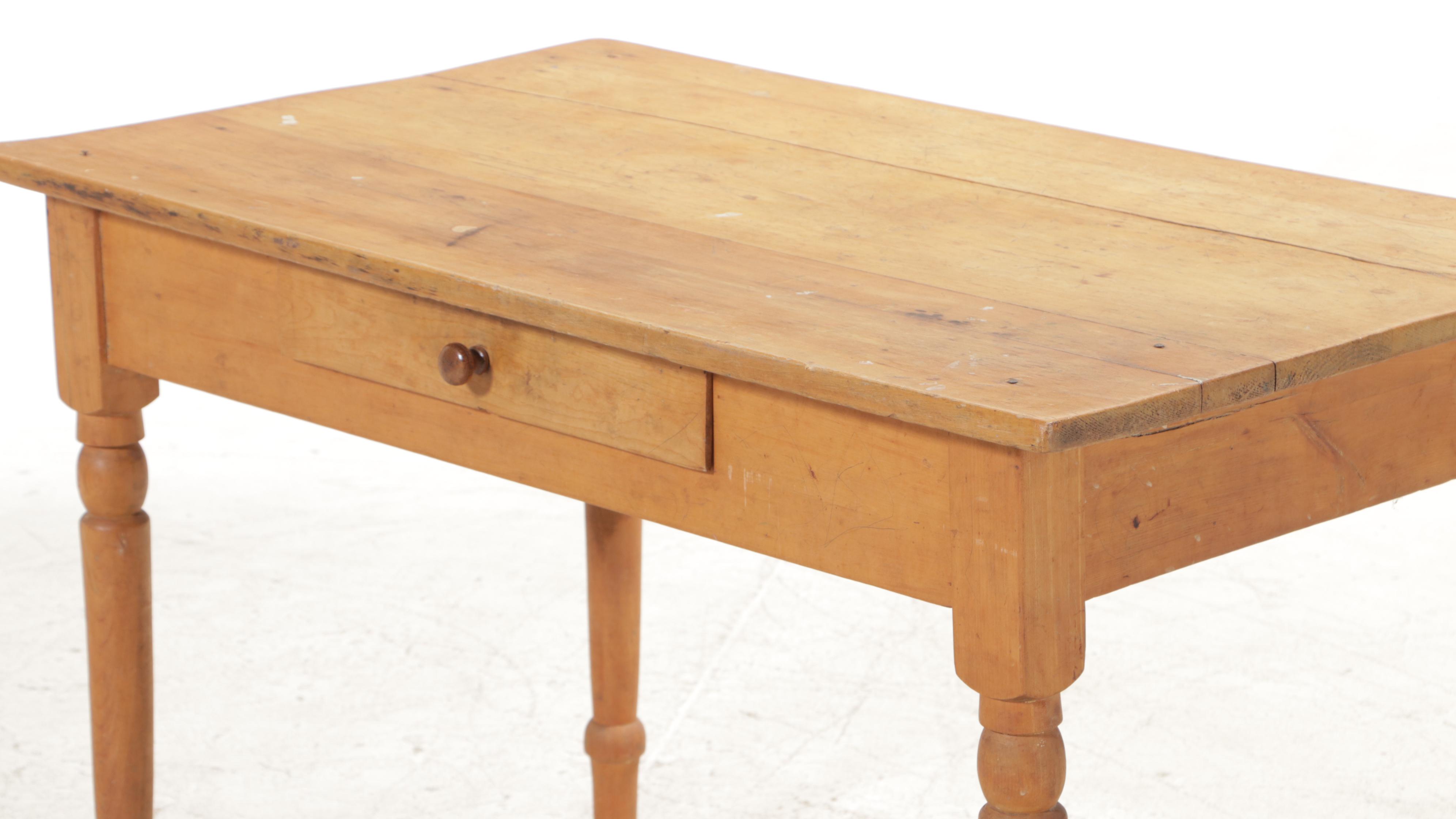 American Primitive Birch Work Table, 19th Century