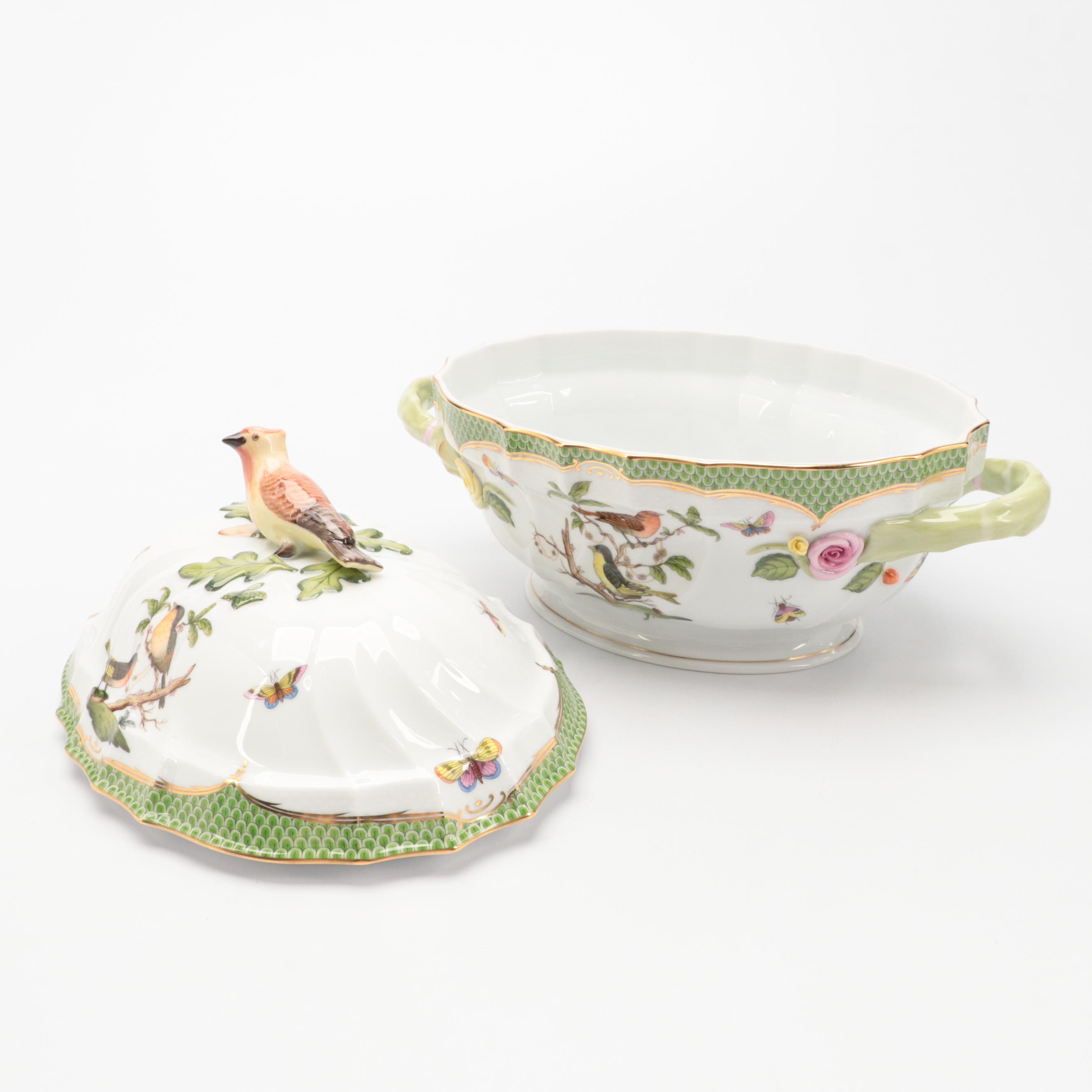 Herend Porcelain "Rothschild Bird" Oval Tureen with Lid, Mid to Late 20th C.