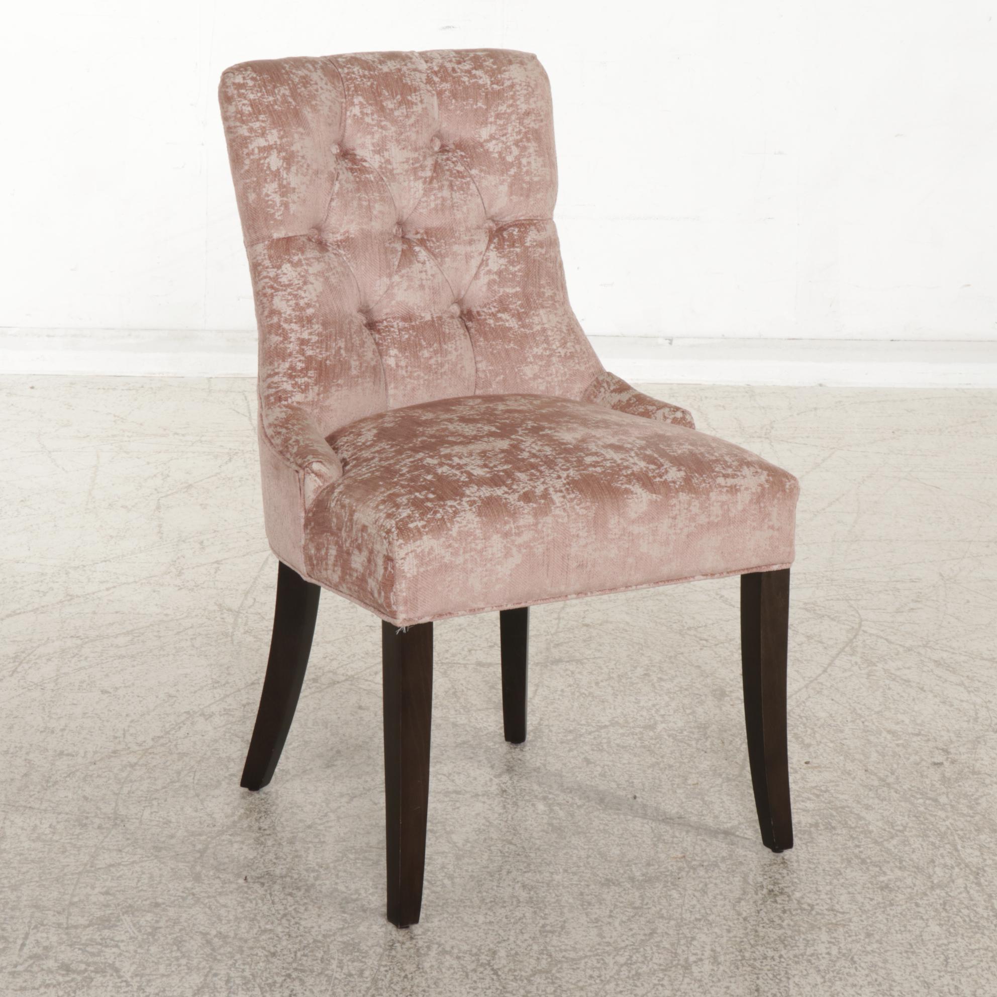 Six Arhaus Camden Collection Button-Tufted Blush Upholstered Dining Chairs