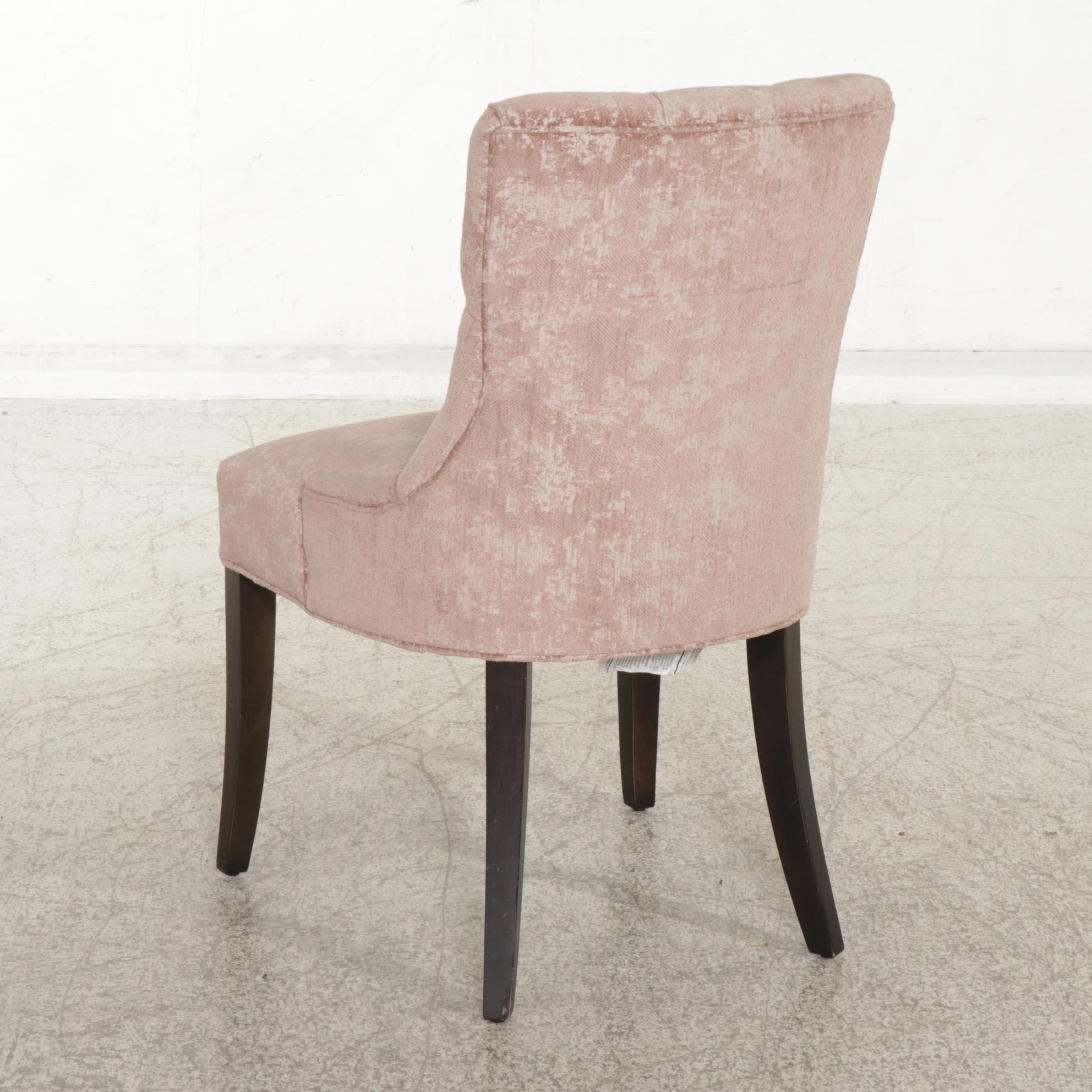 Six Arhaus Camden Collection Button-Tufted Blush Upholstered Dining Chairs