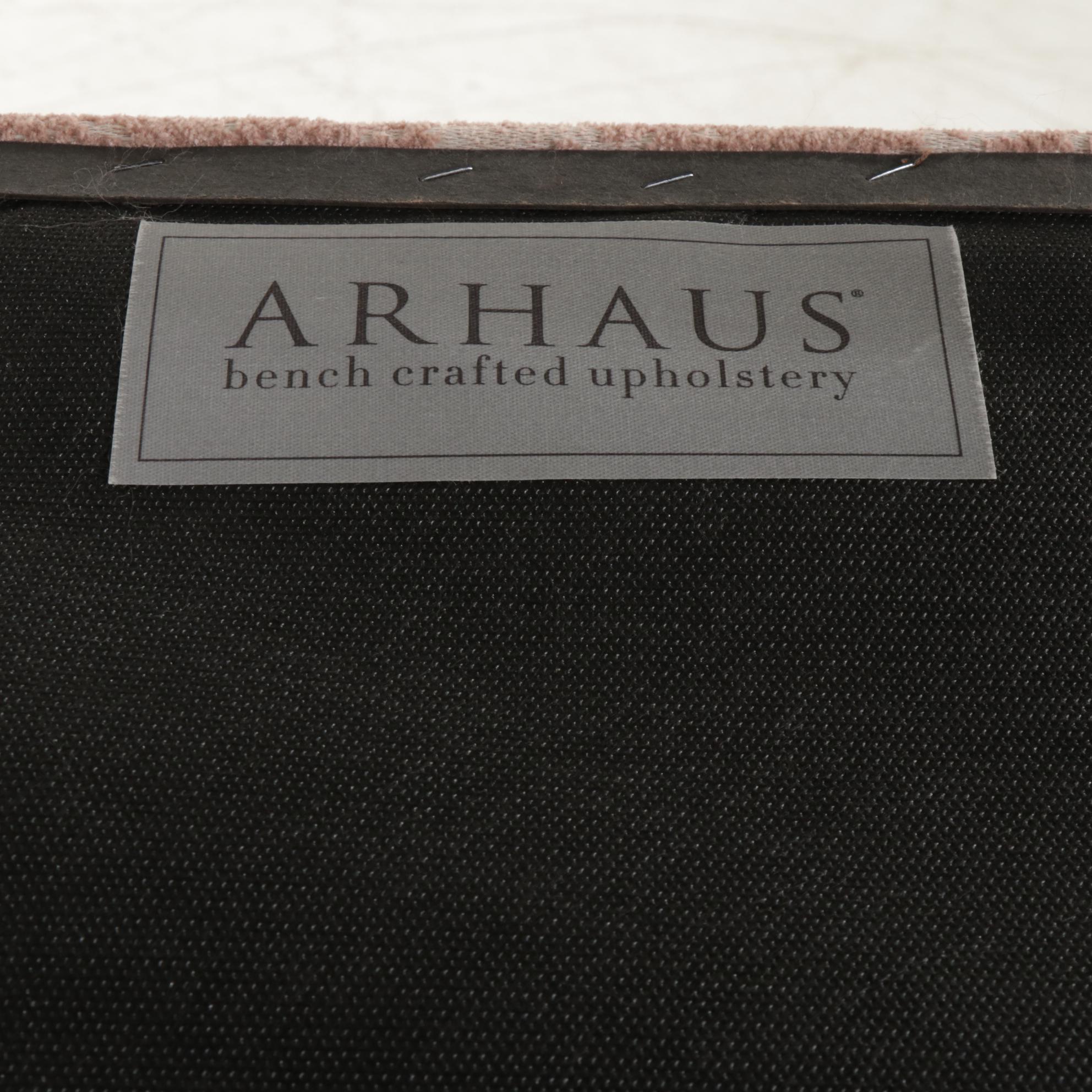 Six Arhaus Camden Collection Button-Tufted Blush Upholstered Dining Chairs