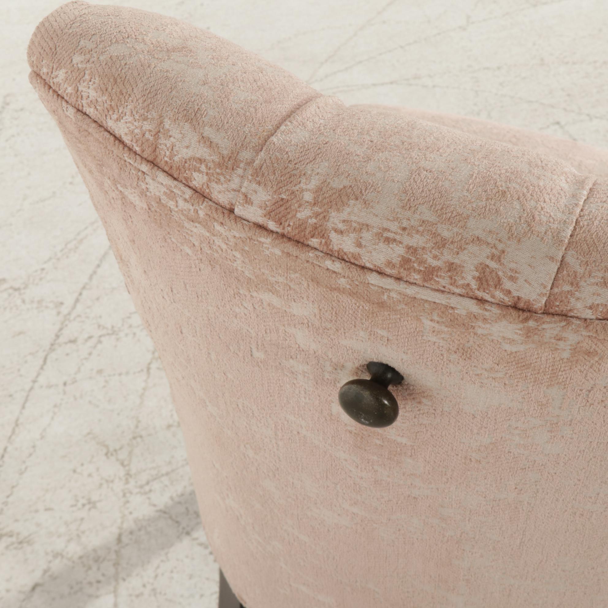 Six Arhaus Camden Collection Button-Tufted Blush Upholstered Dining Chairs