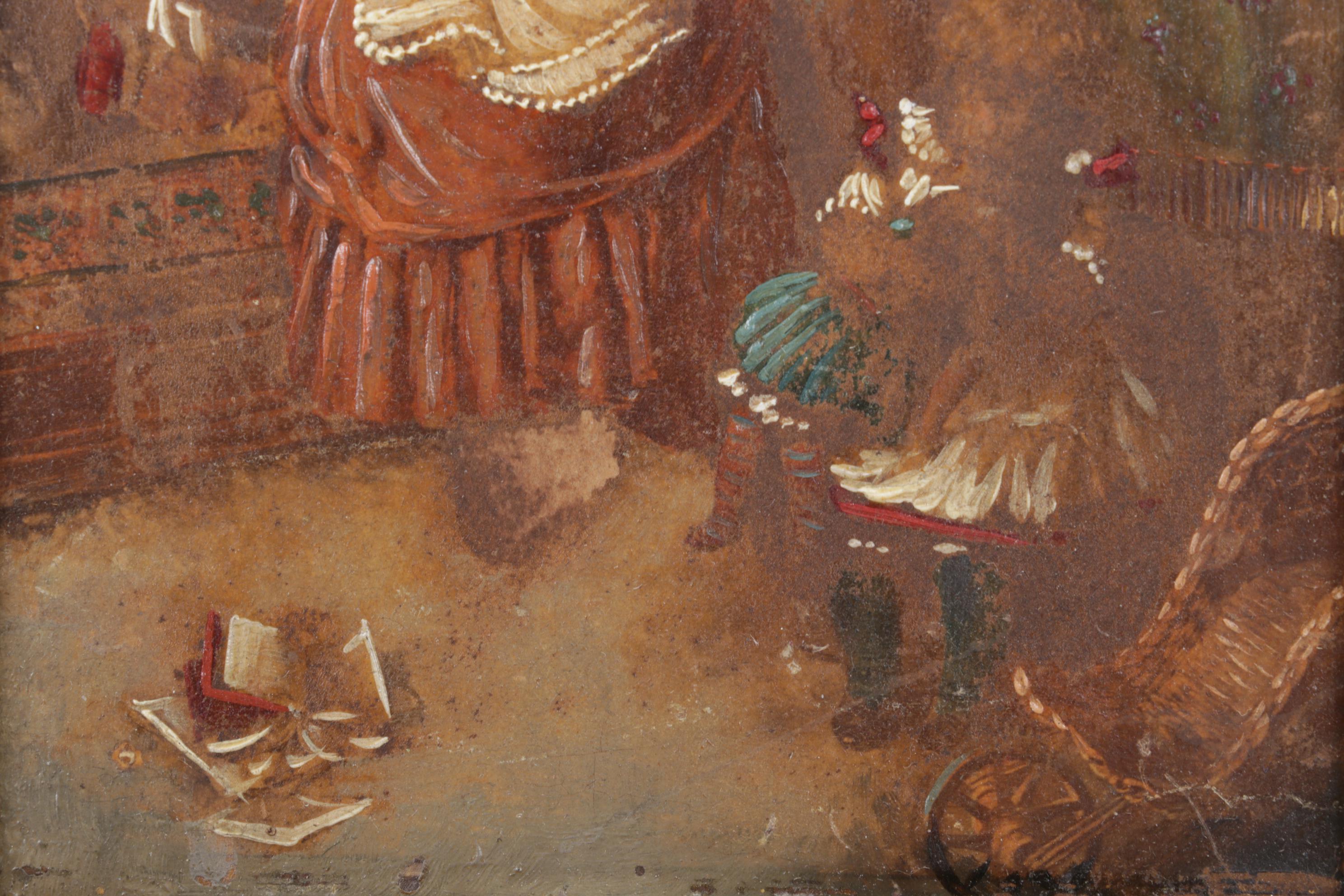 Domestic Scene Oil Painting of Parents and Child, 19th Century