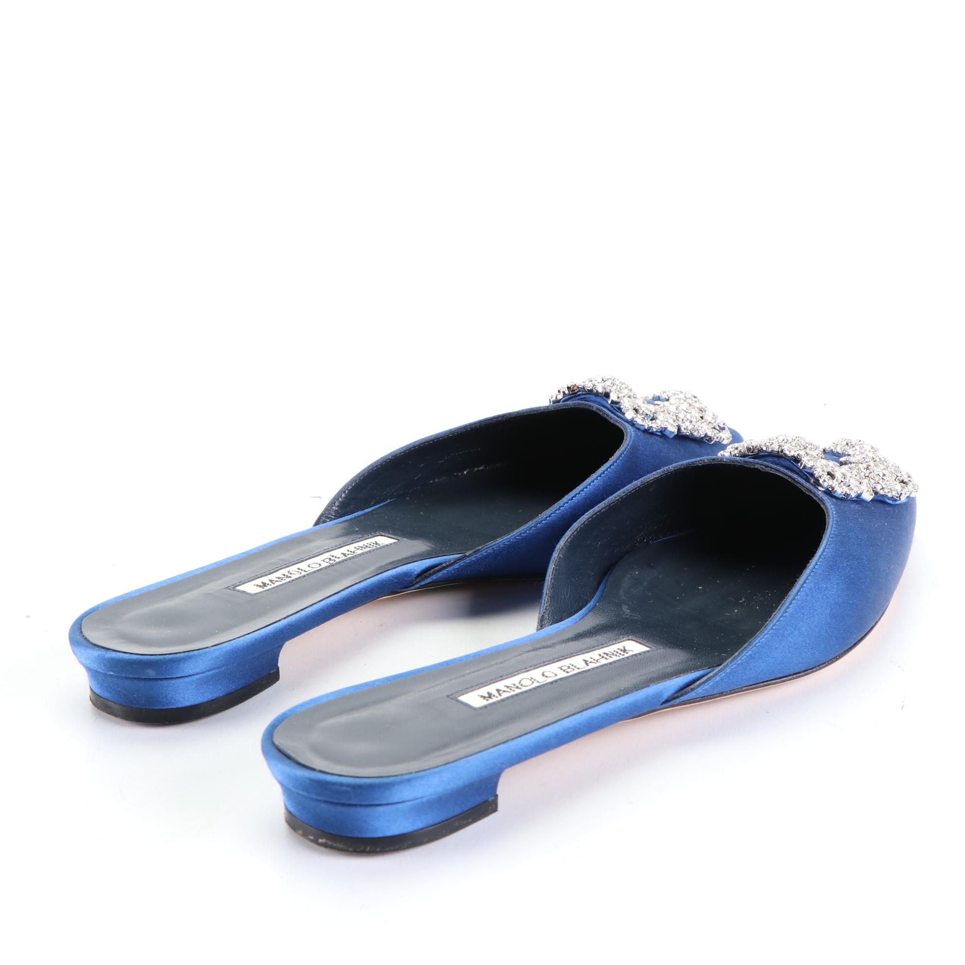 Manolo Blahnik Hangisi Flat Mules in Satin