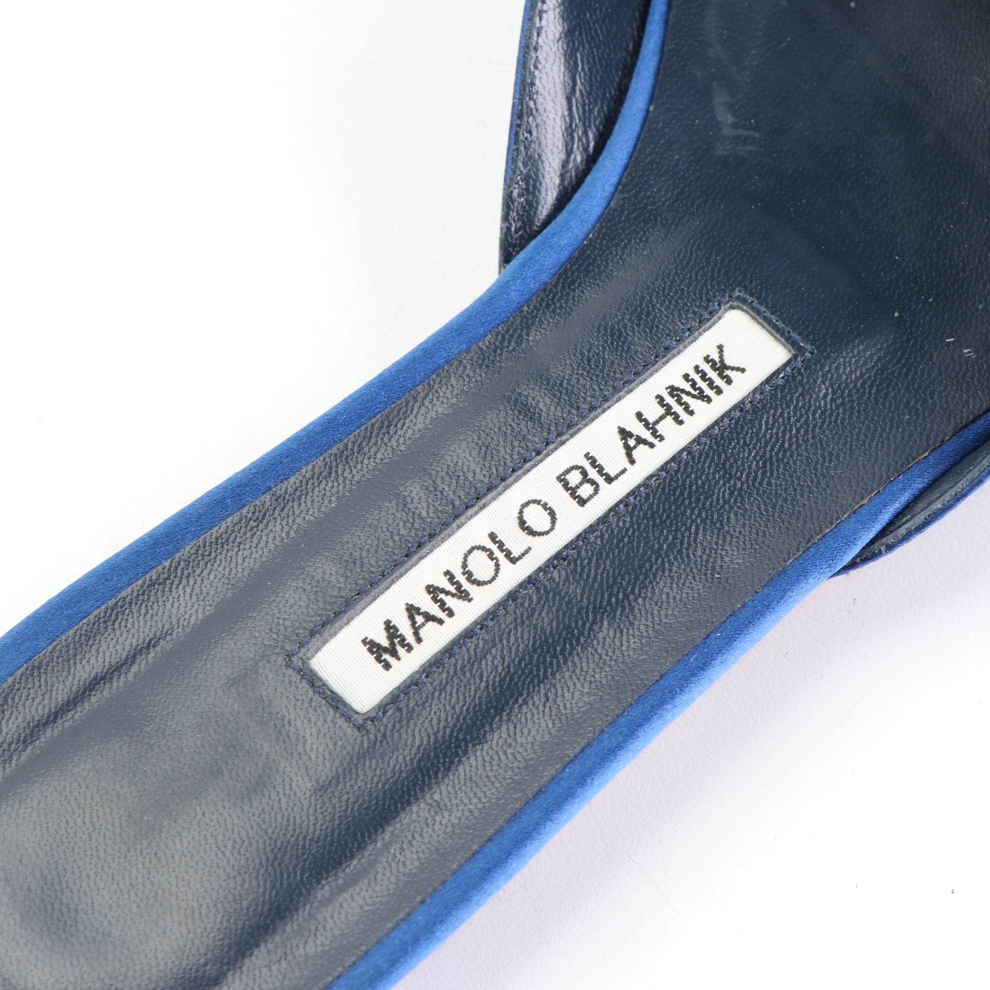 Manolo Blahnik Hangisi Flat Mules in Satin