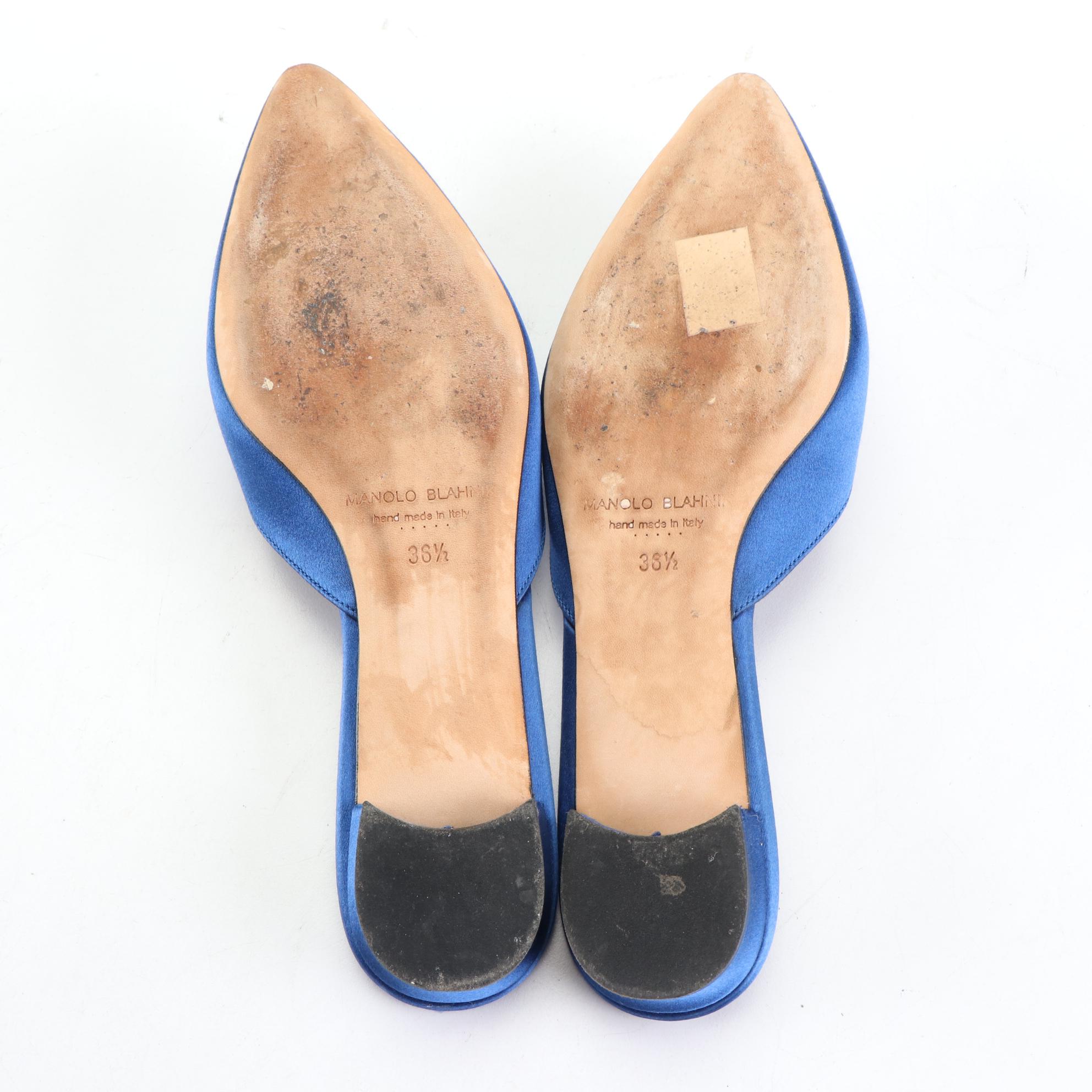 Manolo Blahnik Hangisi Flat Mules in Satin