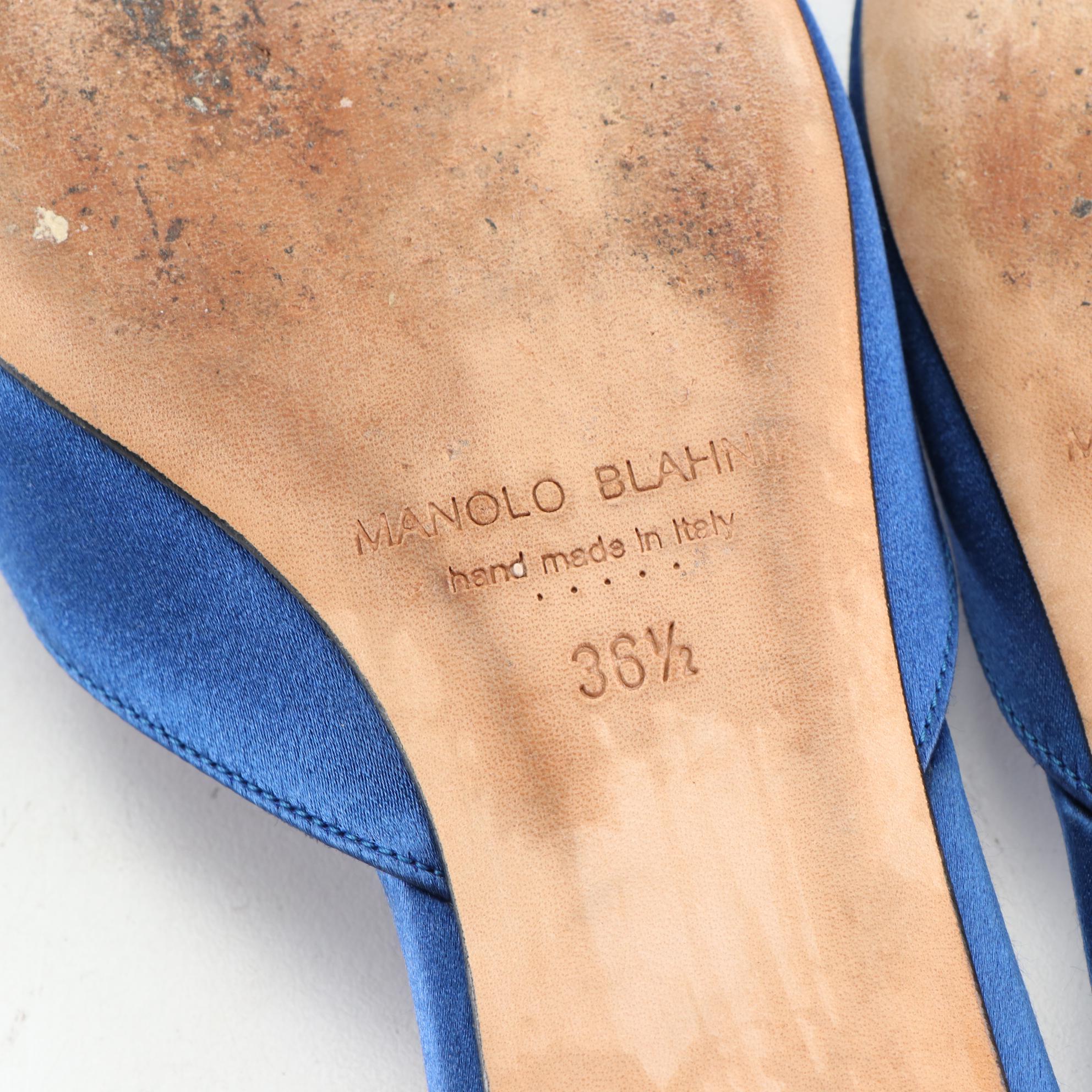 Manolo Blahnik Hangisi Flat Mules in Satin