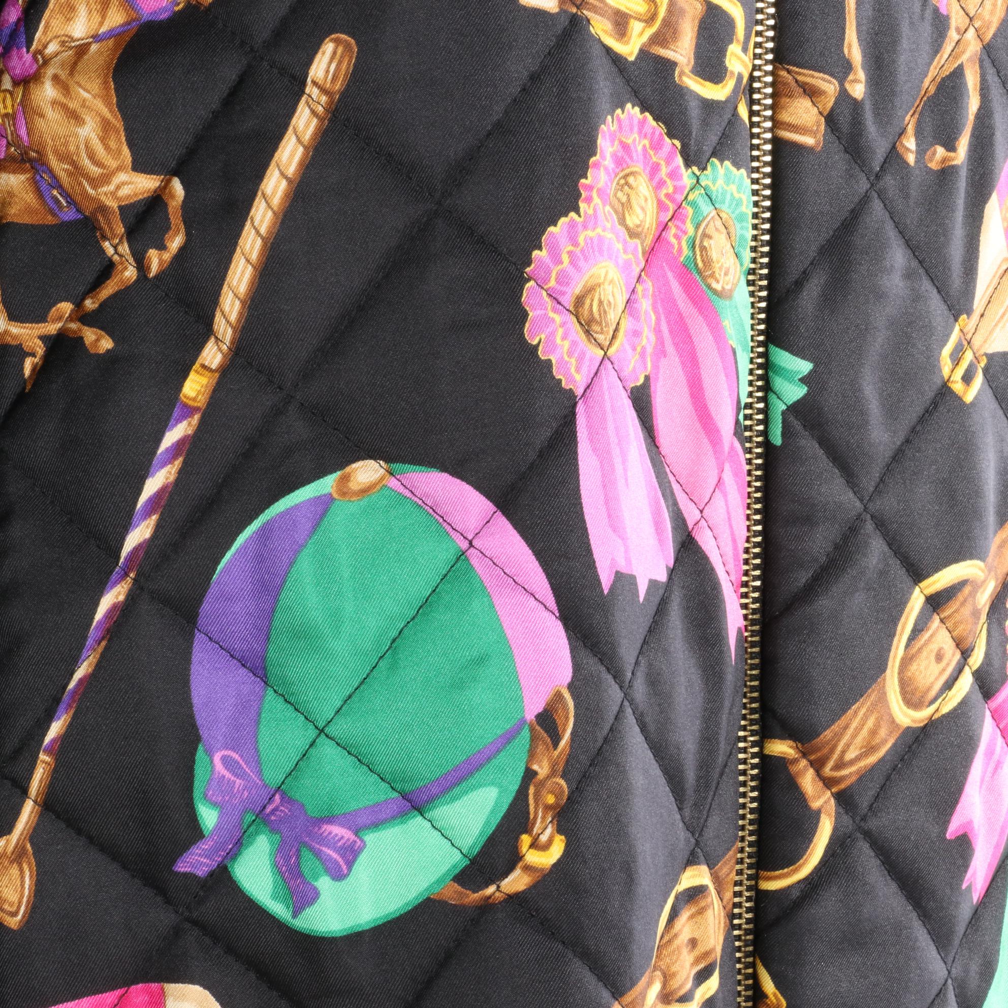 Lauren Ralph Lauren Equestrian Print Zip Jacket in Quilted Silk and Cotton Knit