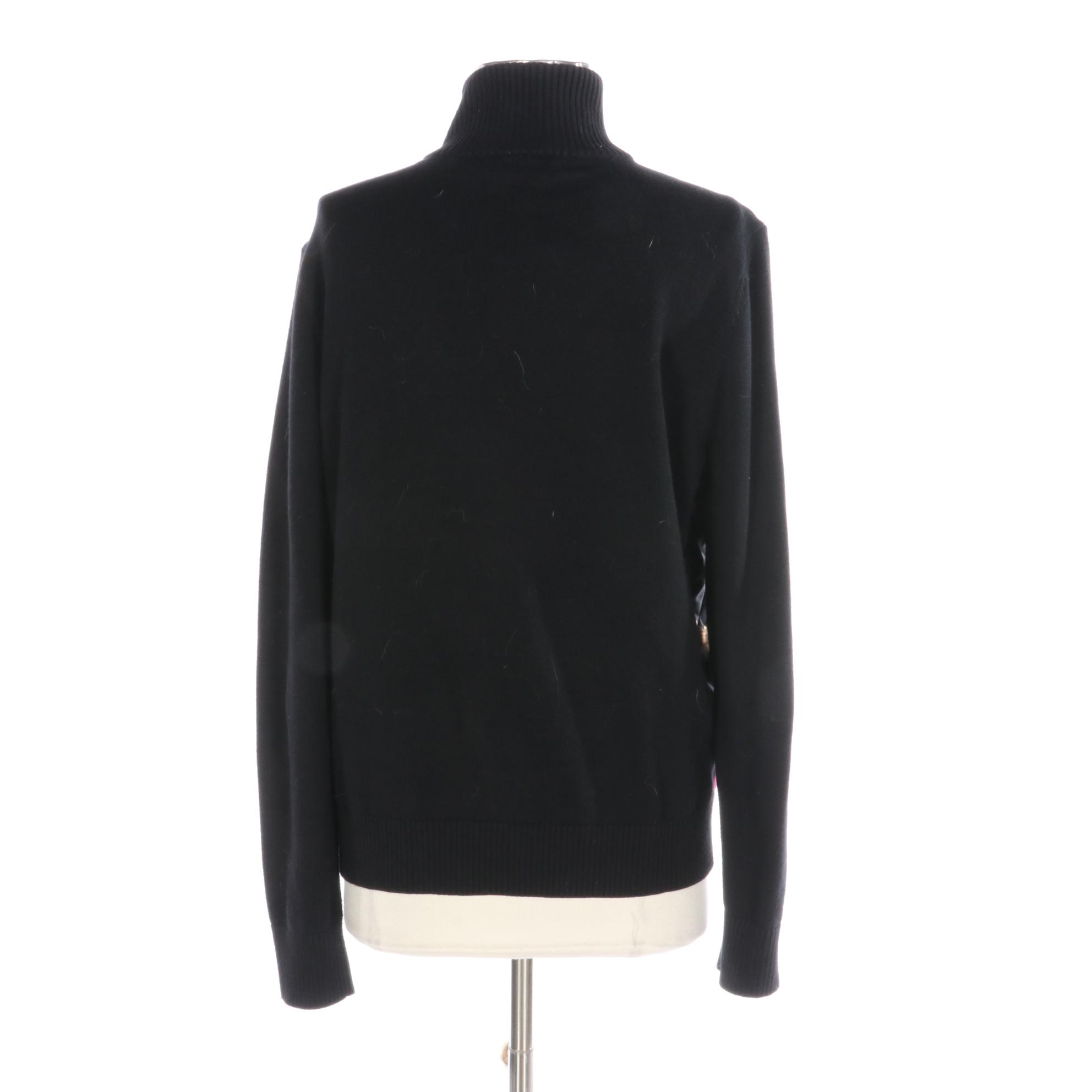 Lauren Ralph Lauren Equestrian Print Zip Jacket in Quilted Silk and Cotton Knit