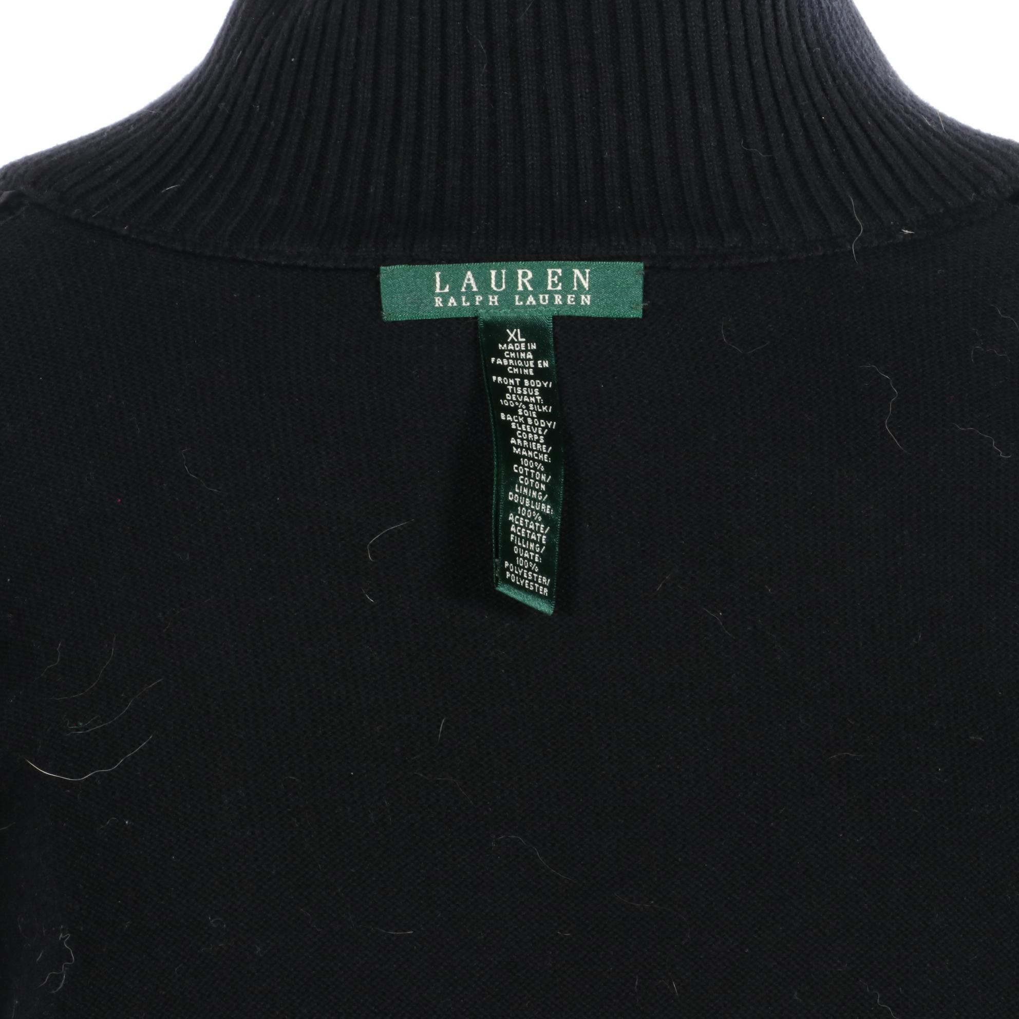 Lauren Ralph Lauren Equestrian Print Zip Jacket in Quilted Silk and Cotton Knit