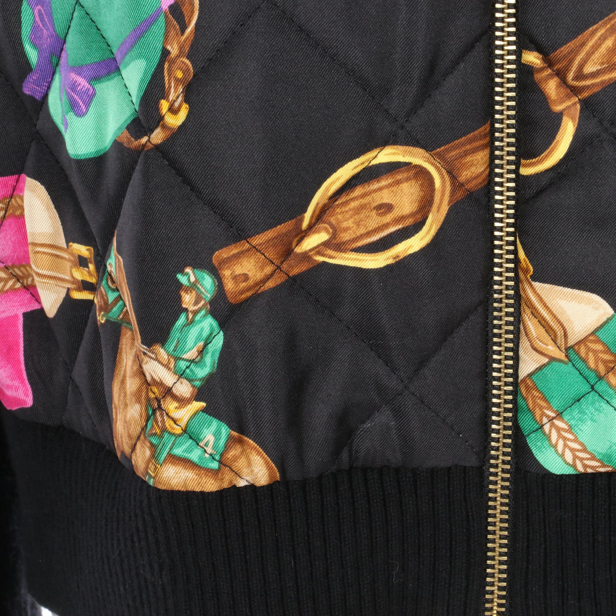 Lauren Ralph Lauren Equestrian Print Zip Jacket in Quilted Silk and Cotton Knit