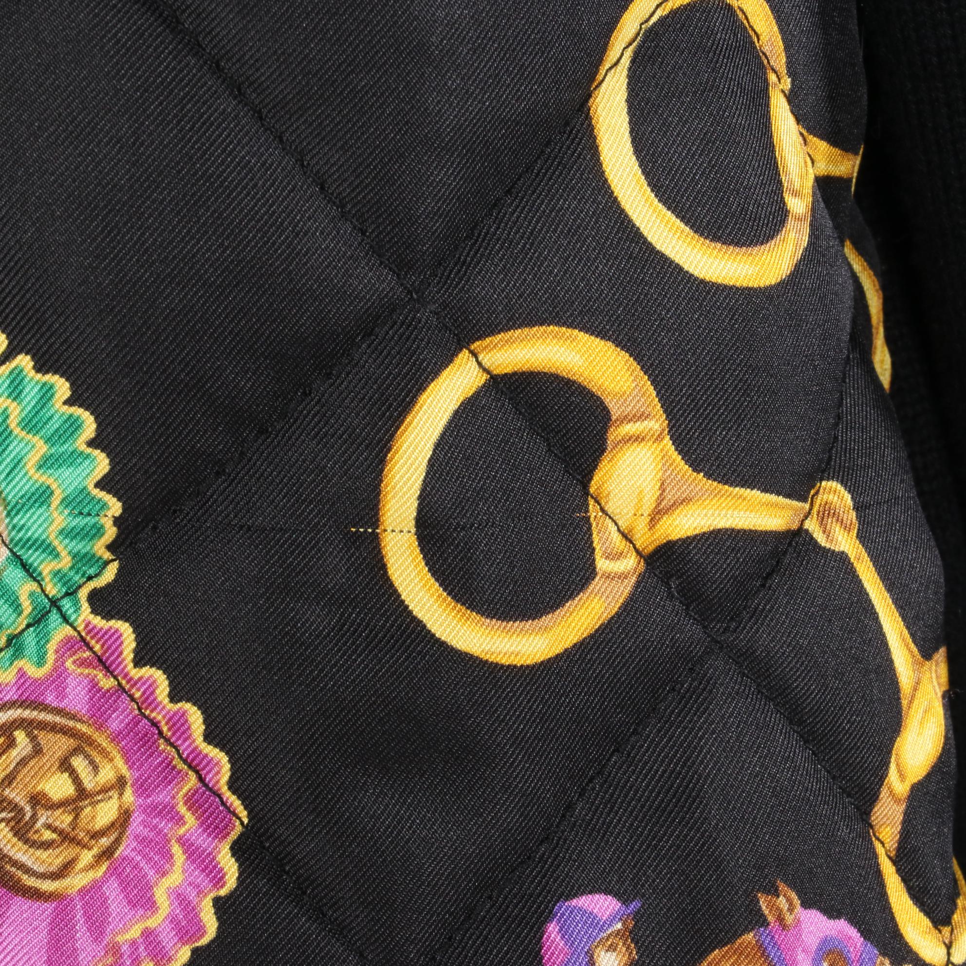 Lauren Ralph Lauren Equestrian Print Zip Jacket in Quilted Silk and Cotton Knit